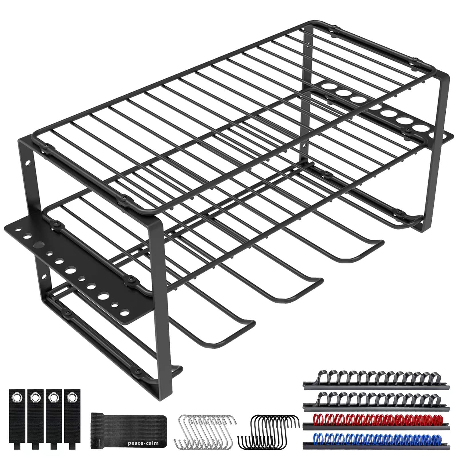 3-H Power Tool Organizer Wall Mount - Heavy Duty Power Tool Storage Rack with 4 Screwdriver Holders, 20 S-Hooks & 4 Storage Straps - Perfect for Cordless Drills, Wrenches & DIY Tools - Ideal for Garage, Workshop & Home Organization