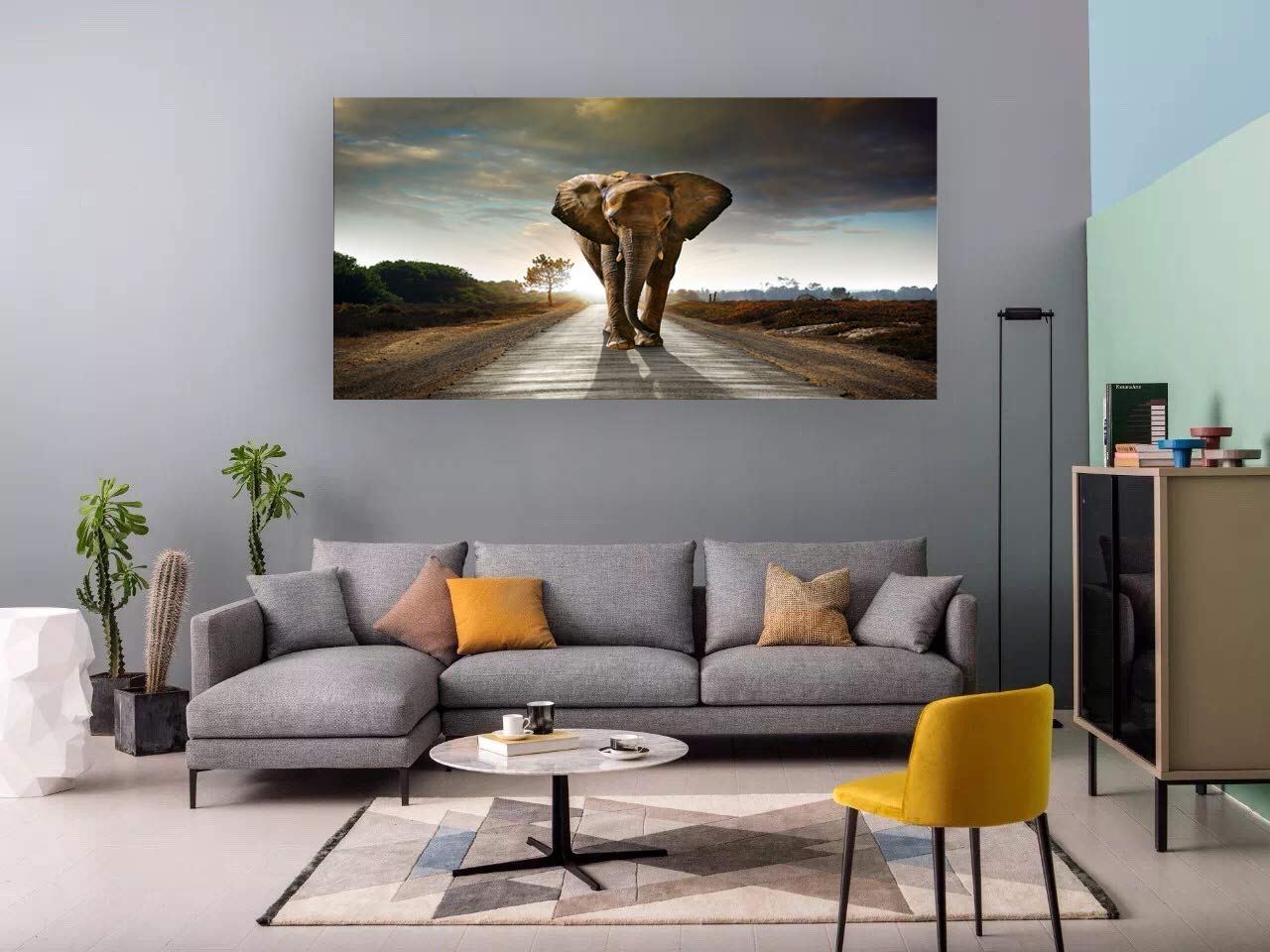 Muolunna D1275 Elephant Canvas Wall Art - Stretched Framed Grey Landscape Animal Painting for Living Room, Bedroom, Home Office & Kitchen Decor - Perfect for Nature Lovers & Home Interior Design
