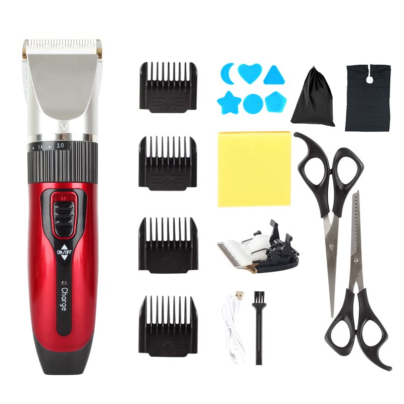 Professional Hair Clippers for Men & Women - Electric Hair Trimmer & Beard Shaver Kit with Strong Motor - Barber Quality Home Grooming Set (Red A3) - Perfect for DIY Haircuts, Beard Trimming & Family Grooming at Home