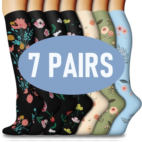 020-7 Pairs Black/Blue/Green/Flowers