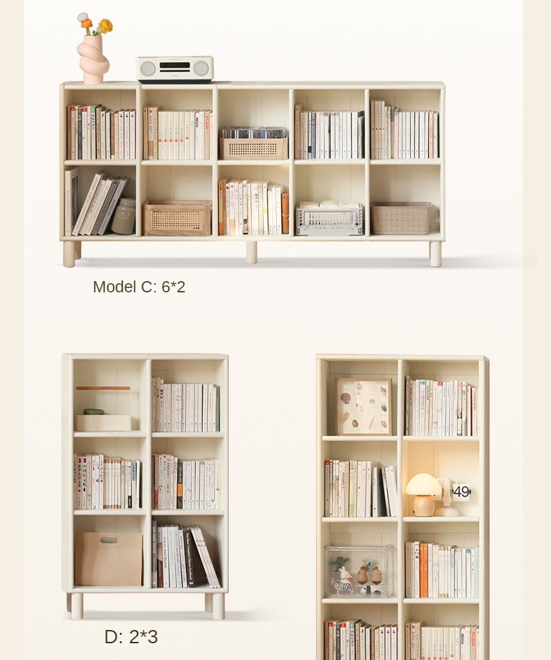 Poplar Solid Wood Bookcase - Free Combination Cream Style Bookshelf for Living Room, Bedroom & Office Storage