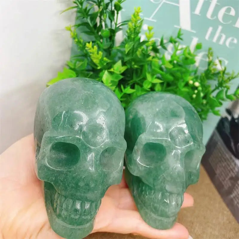 Natural Green Strawberry Quartz Skull Carving Statue - Realistic Feng Shui Healing Crystal, Unique Art Collectible & Spiritual Gift (1PC) - Perfect for Meditation, Home Decor & Energy Healing