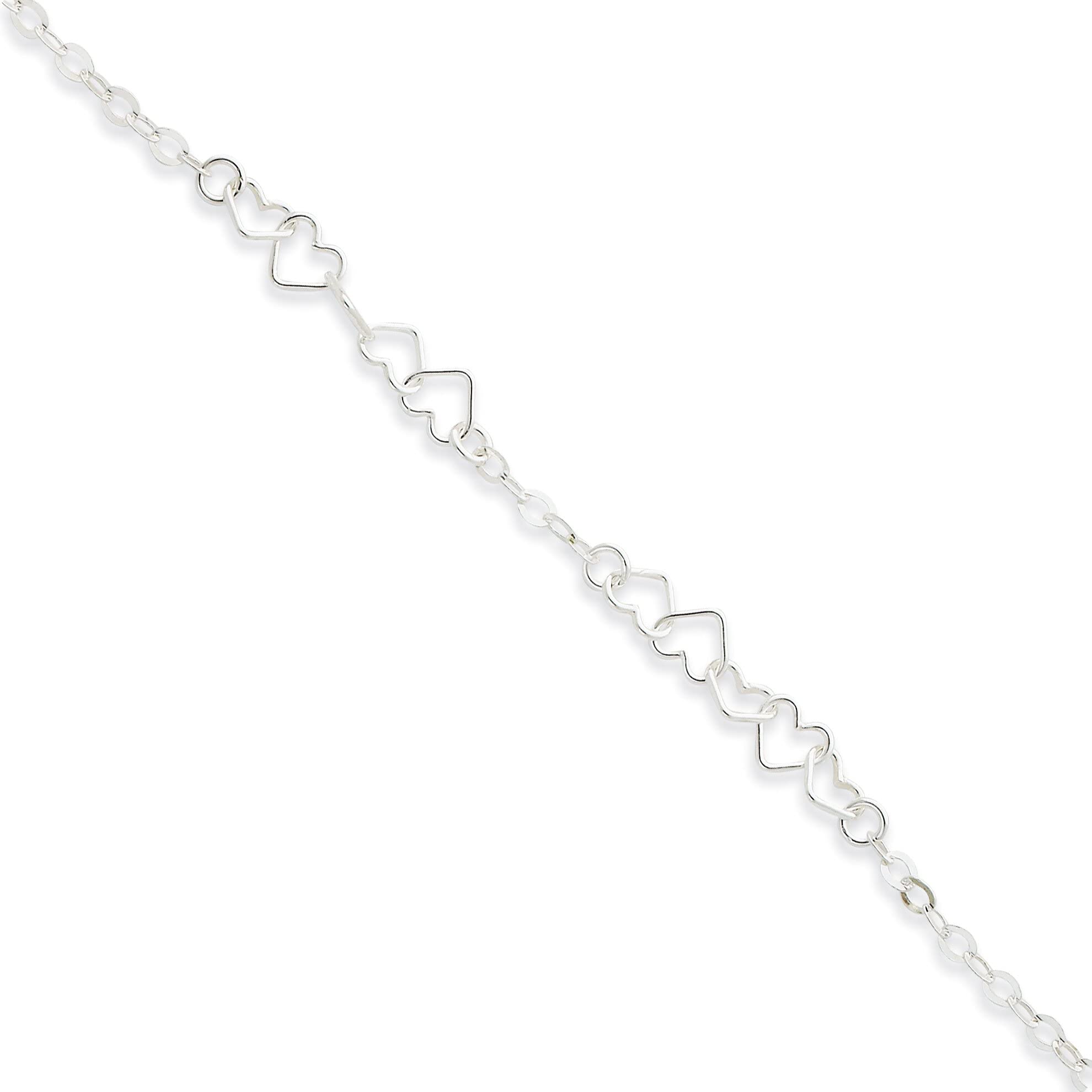 Sterling Silver Heart Link Anklet - 9