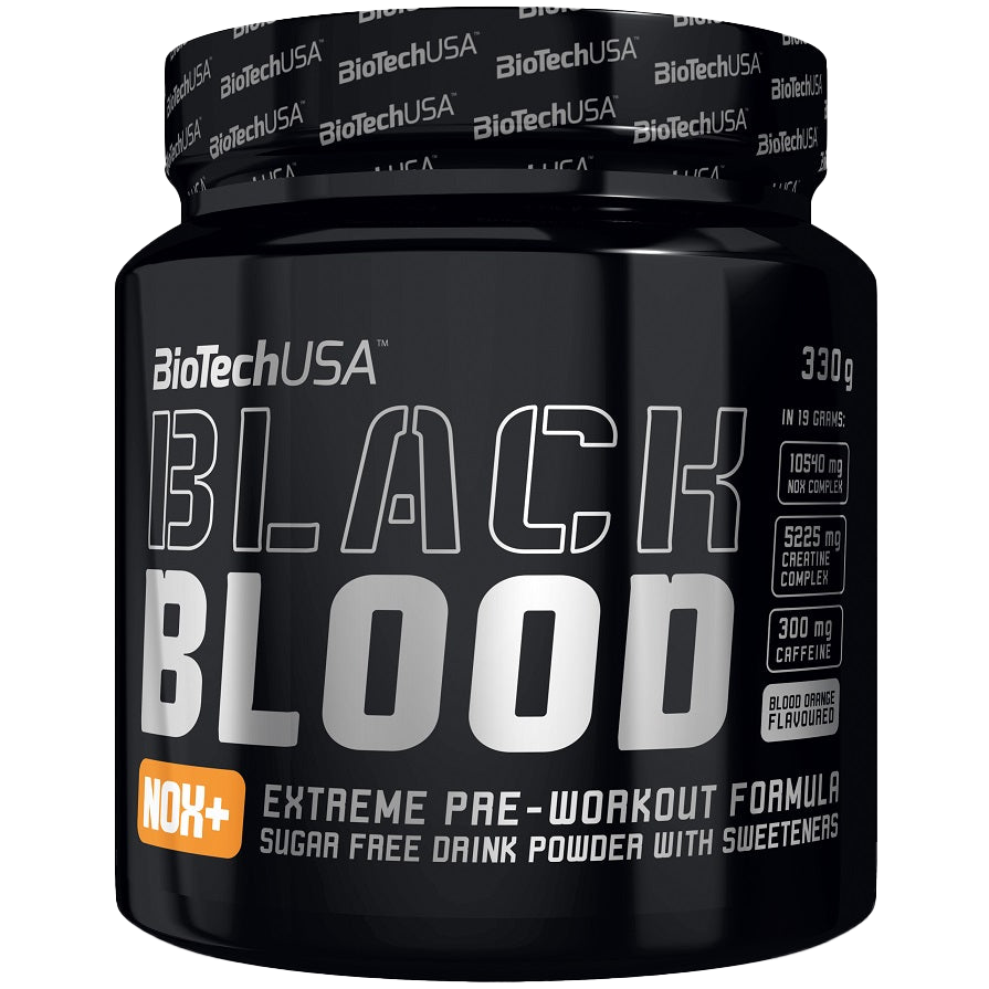 BioTechUSA Black Blood NOX+ Pre Workout Supplement - Blood Orange Flavor, 330g | Energy Booster for Intense Training & Muscle Performance | Perfect for Gym, Bodybuilding & Fitness Enthusiasts