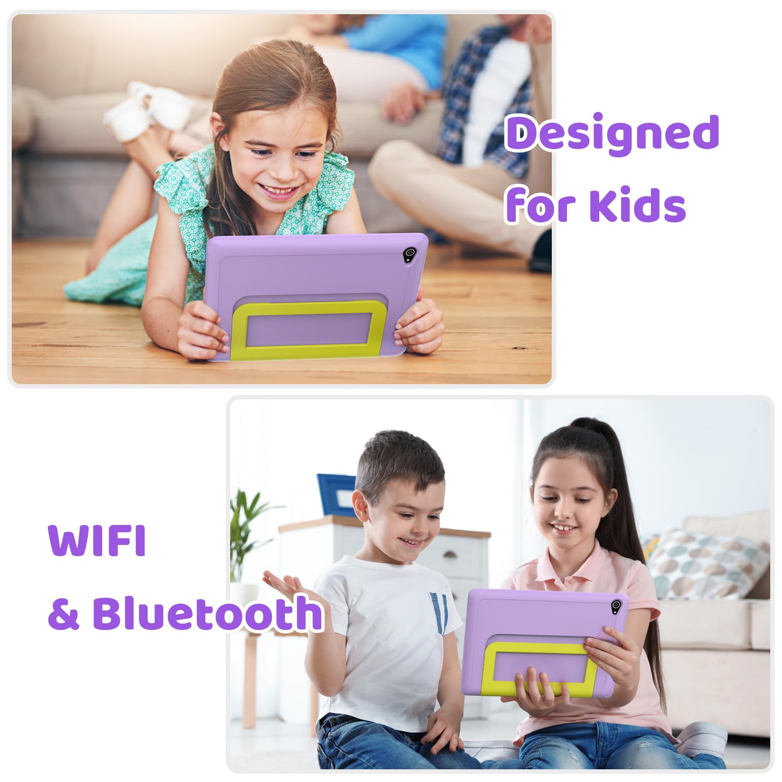 Mouikei 10 Inch Android 14 Kids Tablet - Octa Core Processor, 8GB RAM 64GB ROM, 1TB Expandable Storage, 5000mAh Battery, Wi-Fi, Bluetooth, Dual Camera - Purple - Perfect for Learning, Games & Entertainment for Children Ages 3-12