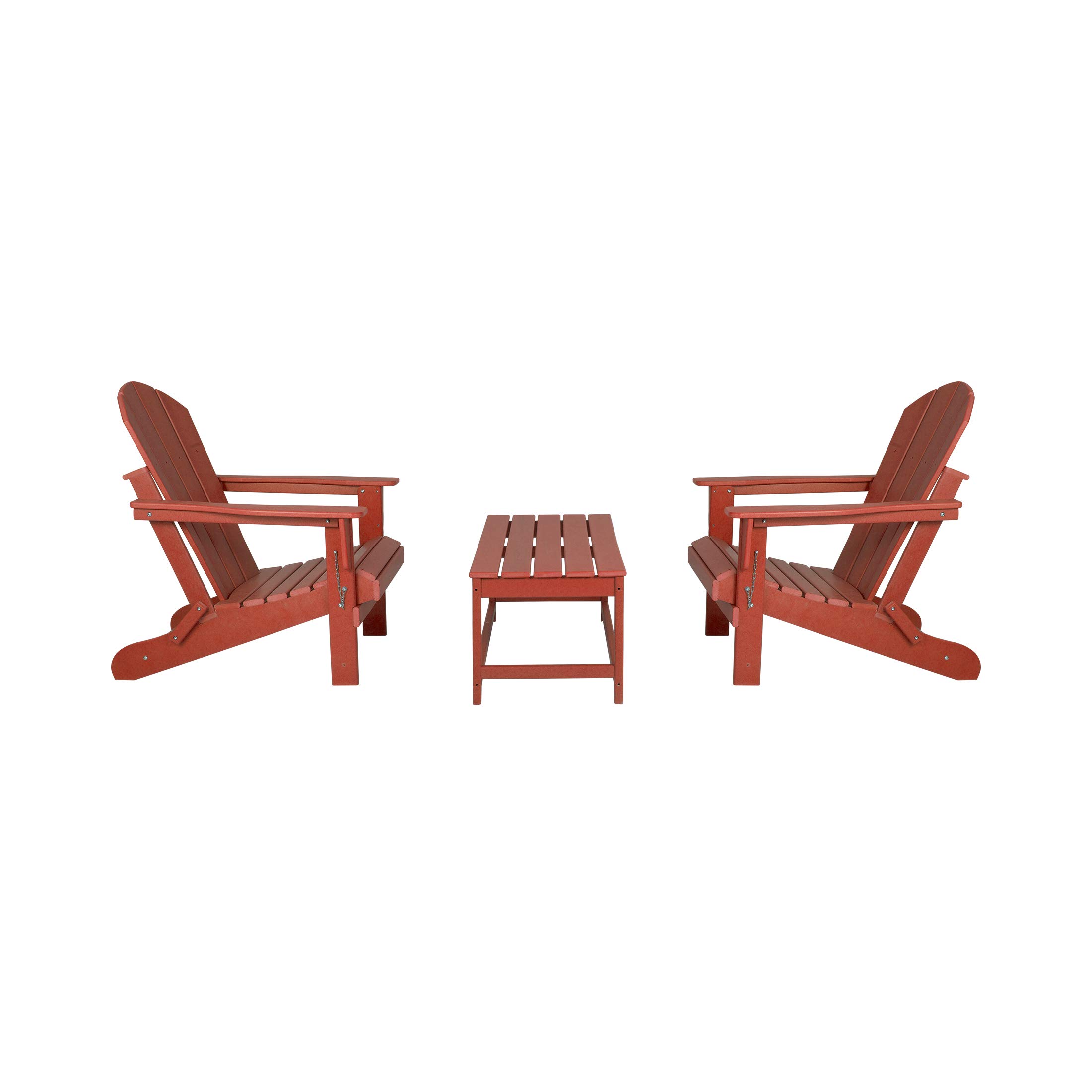 WestinTrends Malibu 3-Piece All-Weather Outdoor Patio Furniture Set - 2 Plastic Adirondack Chairs & Coffee Table for Porch, Lawn, Backyard, Garden (Red) | Durable & Comfortable Seating for Relaxing Outdoors
