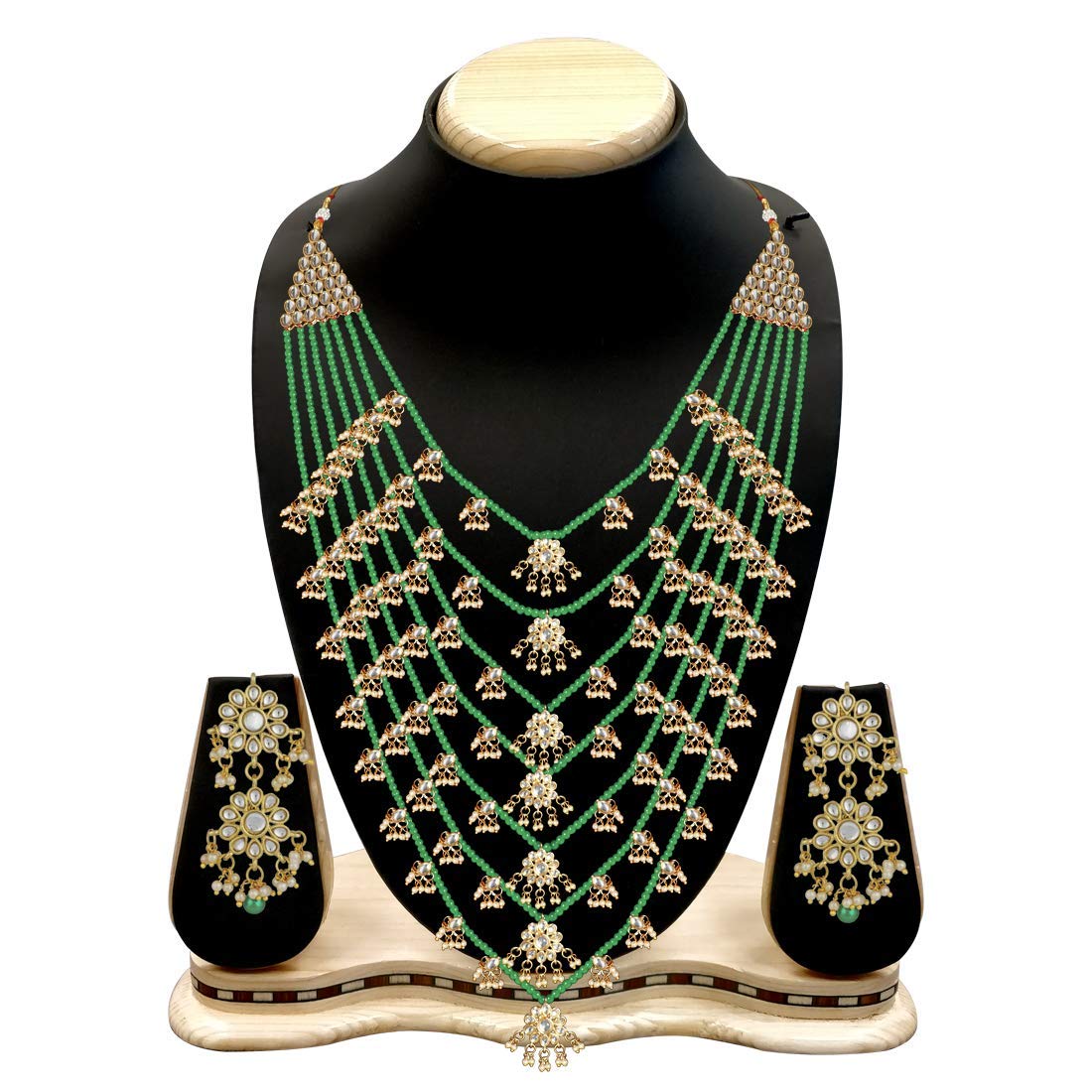 Multi-Layered Pearl & Kundan Necklace Set with Earrings | Indian Traditional Bollywood Jewelry for Women | Perfect for Weddings, Parties & Special Occasions