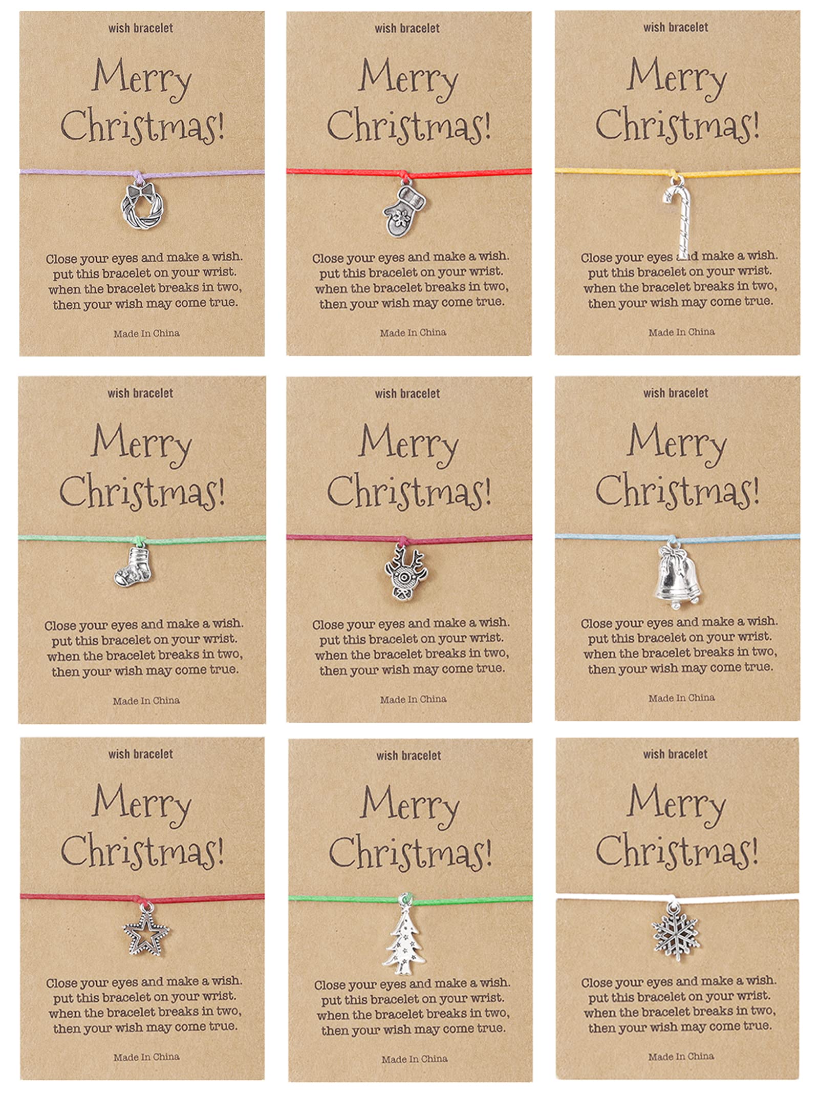 9 Pcs Christmas Bracelets for Women - Xmas Tree Snowflake Santa Elk Pendant String Bracelets, Holiday Jewelry Gifts for Women & Teen Girls - Perfect for Christmas Parties, Gift Exchanges & Festive Outfits