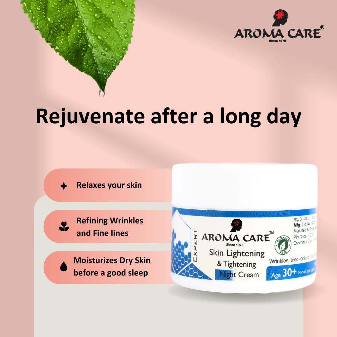 AROMA CARE Skin Lightening & Tightening Night Cream - Brightening & Anti-Aging Face Moisturizer for Dark Spots & Wrinkles | Perfect for Nighttime Skincare Routine & Hydration