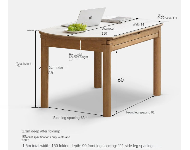 Solid Oak & Ash Wood Extendable Dining Table with Rock Plate - Perfect for Family Gatherings & Dinner Parties