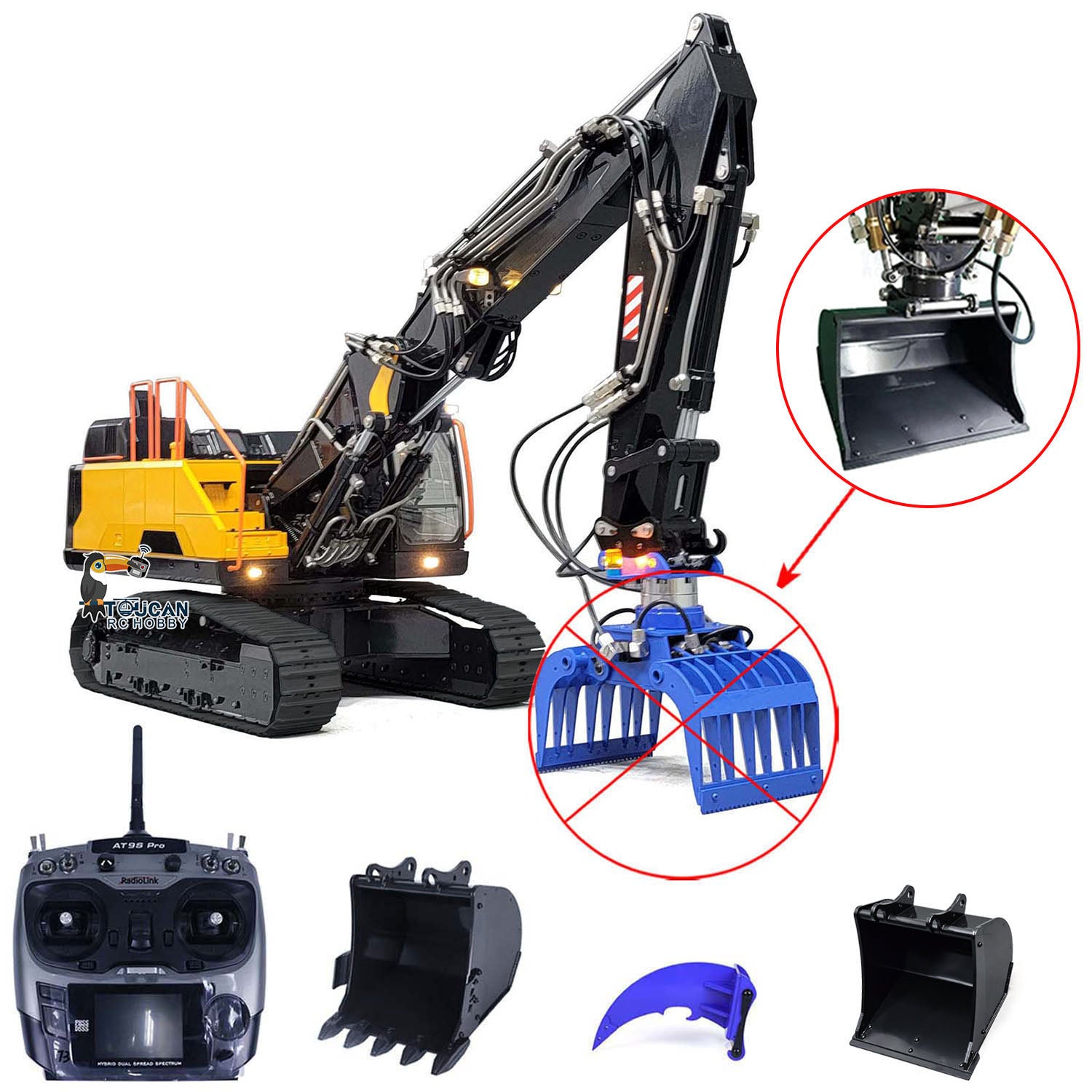1:14 Scale MTMODEL EC380 Metal Hydraulic Tracked Excavator RC Construction Vehicle - 3 Arms Heavy Duty Digger Machine for Construction Site Simulation & RC Hobby Enthusiasts