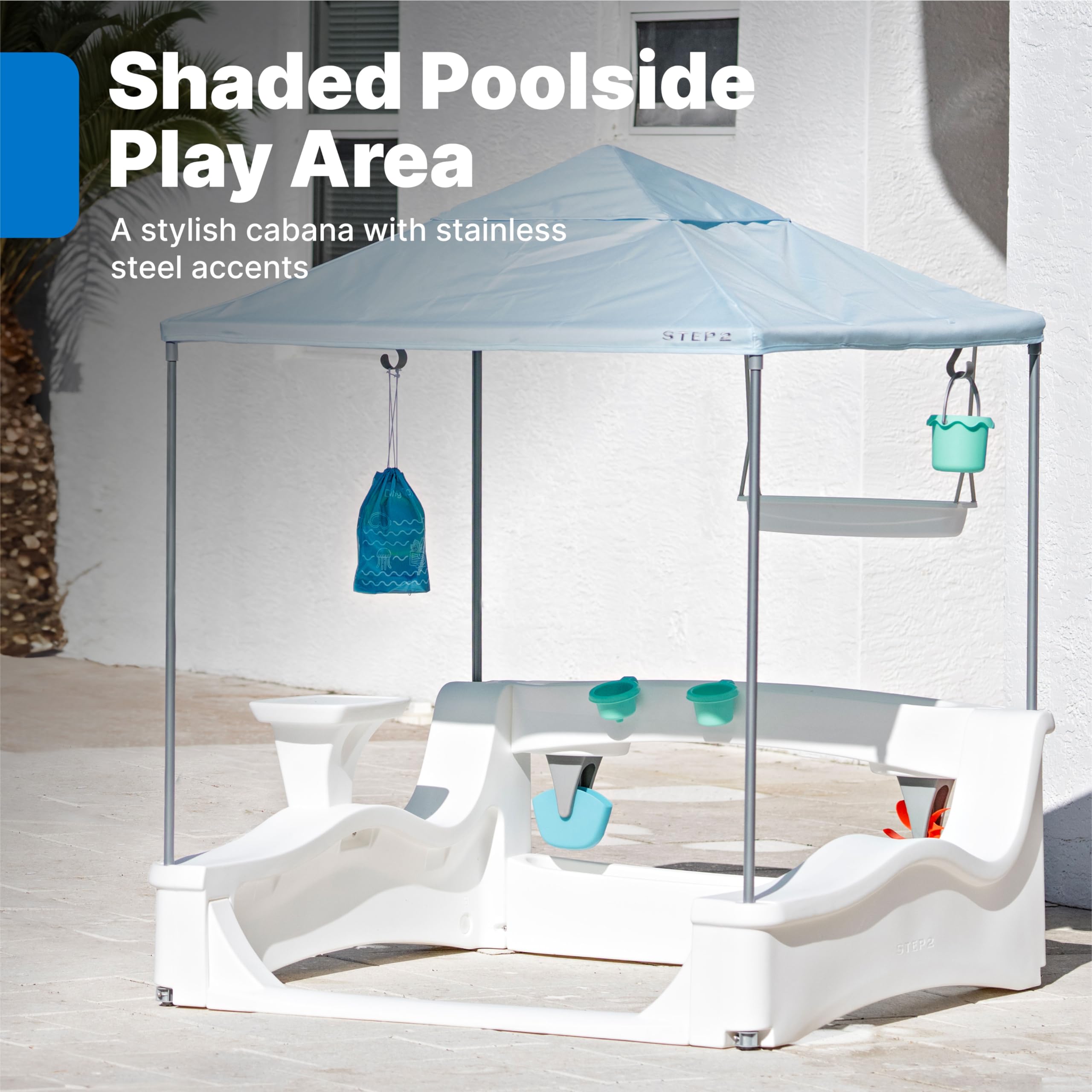 Step2 Vero Kid Cabana - Shaded Poolside Retreat with Water Play & Snack Station | Fade-Resistant & Waterproof | Easy Assembly White Outdoor Playset for Kids | Perfect for Backyard, Poolside & Summer Fun