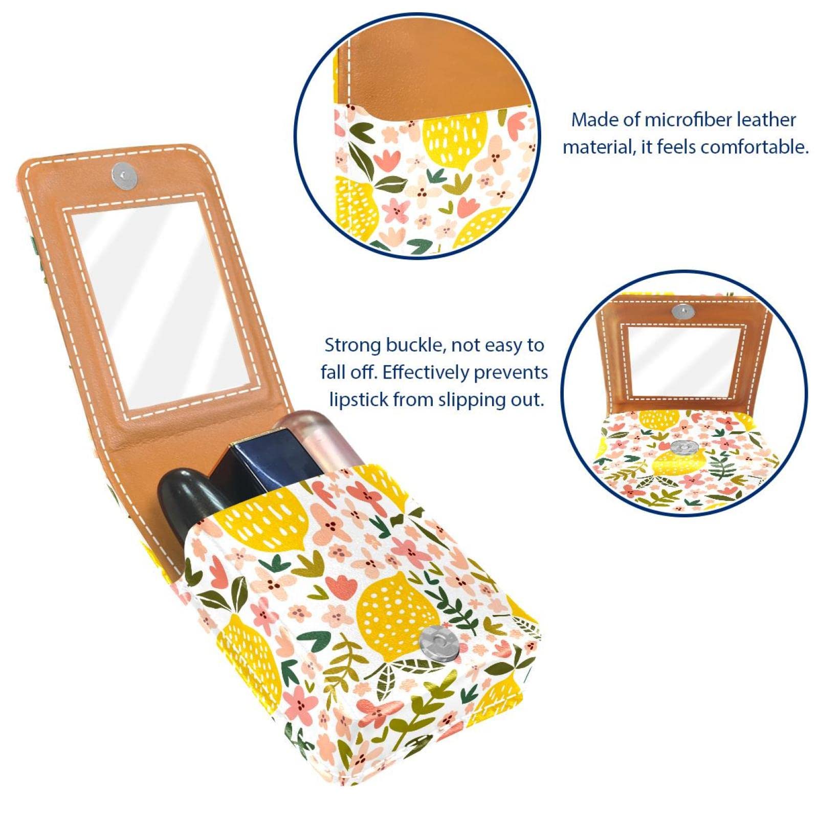 Personalized Lipstick Case - Portable Makeup Bag & Cosmetic Pouch Organizer with Cute Lemon Floral Pattern - Perfect for Travel, Gifts, and Daily Makeup Storage