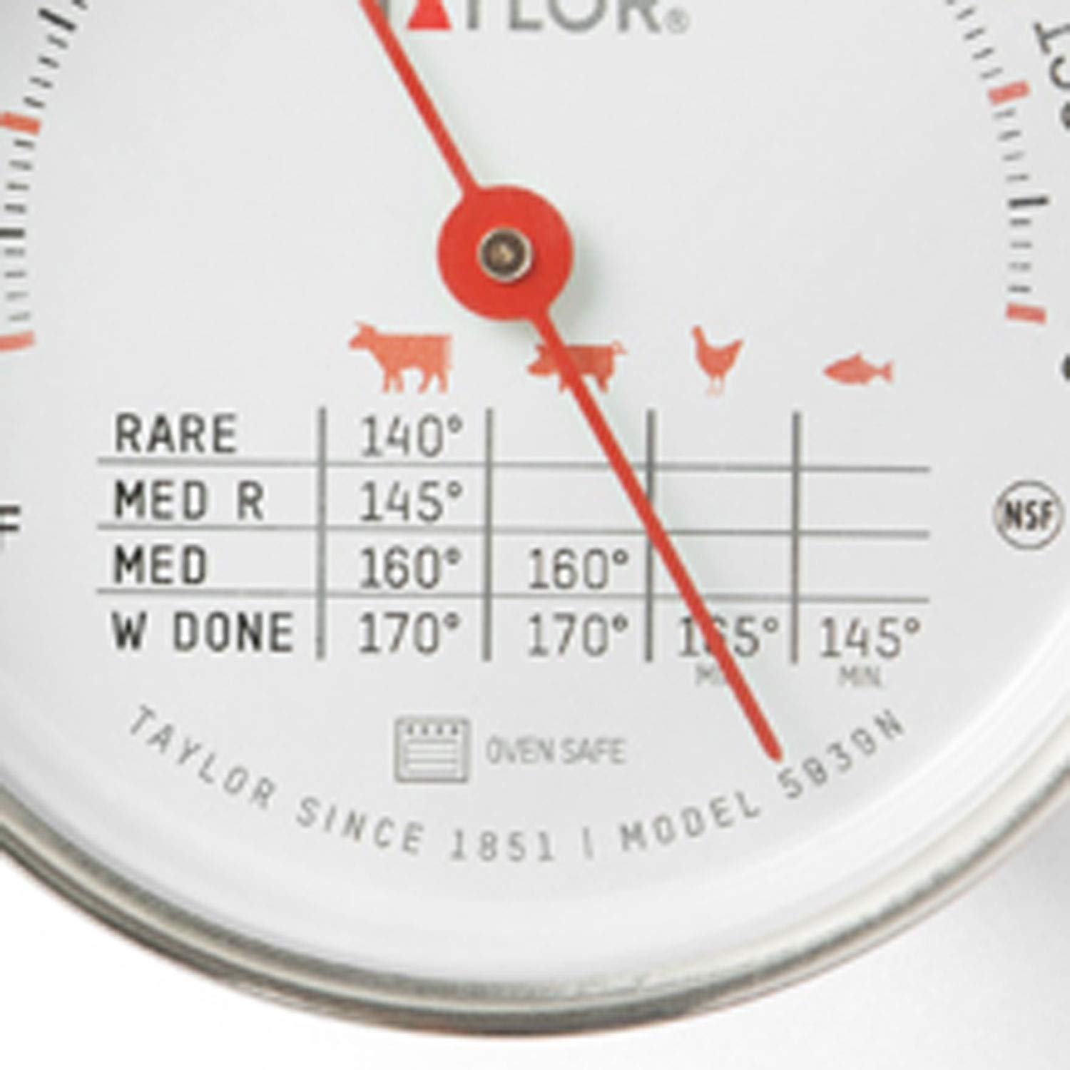 Taylor Stainless Steel Meat Thermometer - 3 Inch Analog Dial, Oven Safe, Leave-in for Grilling, BBQ, Roasting & Baking - Perfect for Kitchen, Cooking, and Food Temperature Monitoring