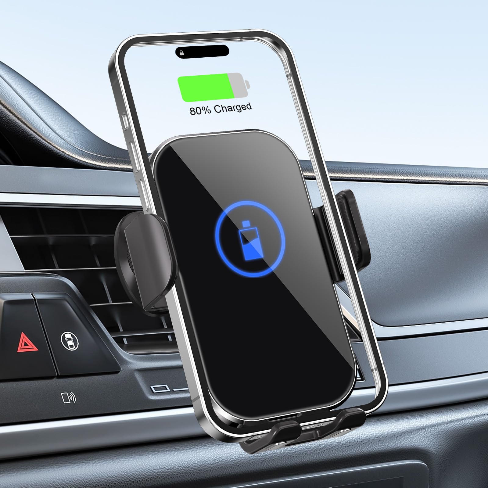 15W Fast Wireless Car Charger Mount - Auto-Clamping Qi-Certified Phone Holder for iPhone 16/15/14/13/12 & Samsung S24/S23/S22/S21 - Secure Hands-Free Charging for Road Trips & Daily Commutes (Silver)