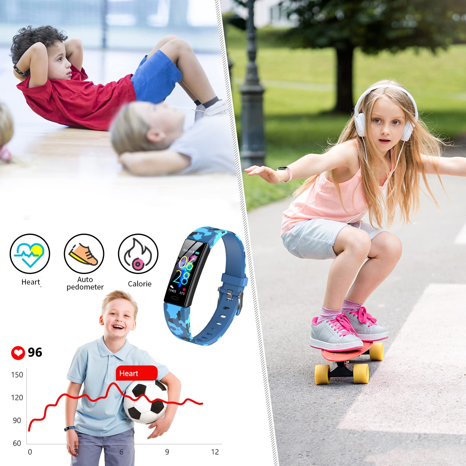 **Kids Fitness Tracker Smart Watch - IP68 Waterproof Activity Tracker with Pedometer, Stopwatch & 11 Sport Modes for Boys & Girls Ages 6-16 - Perfect for School, Sports & Outdoor Play**
