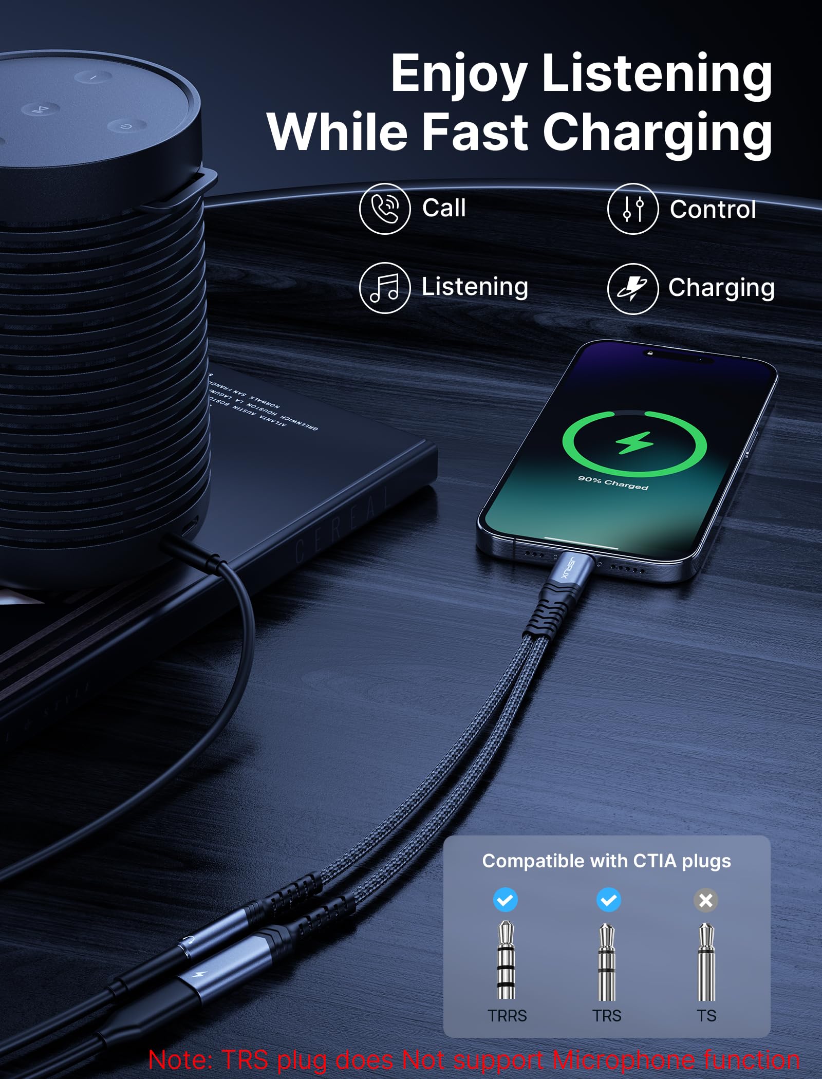 JSAUX USB C to 3.5mm Headphone and Charger Adapter - 2-in-1 Type C to Aux Audio Jack with PD 60W Fast Charging - Compatible with iPhone 16 Pro Max/15 Pro Max, Galaxy S24/S23 Ultra, Pixel 7 - Perfect for Travel, Gaming & Music Streaming
