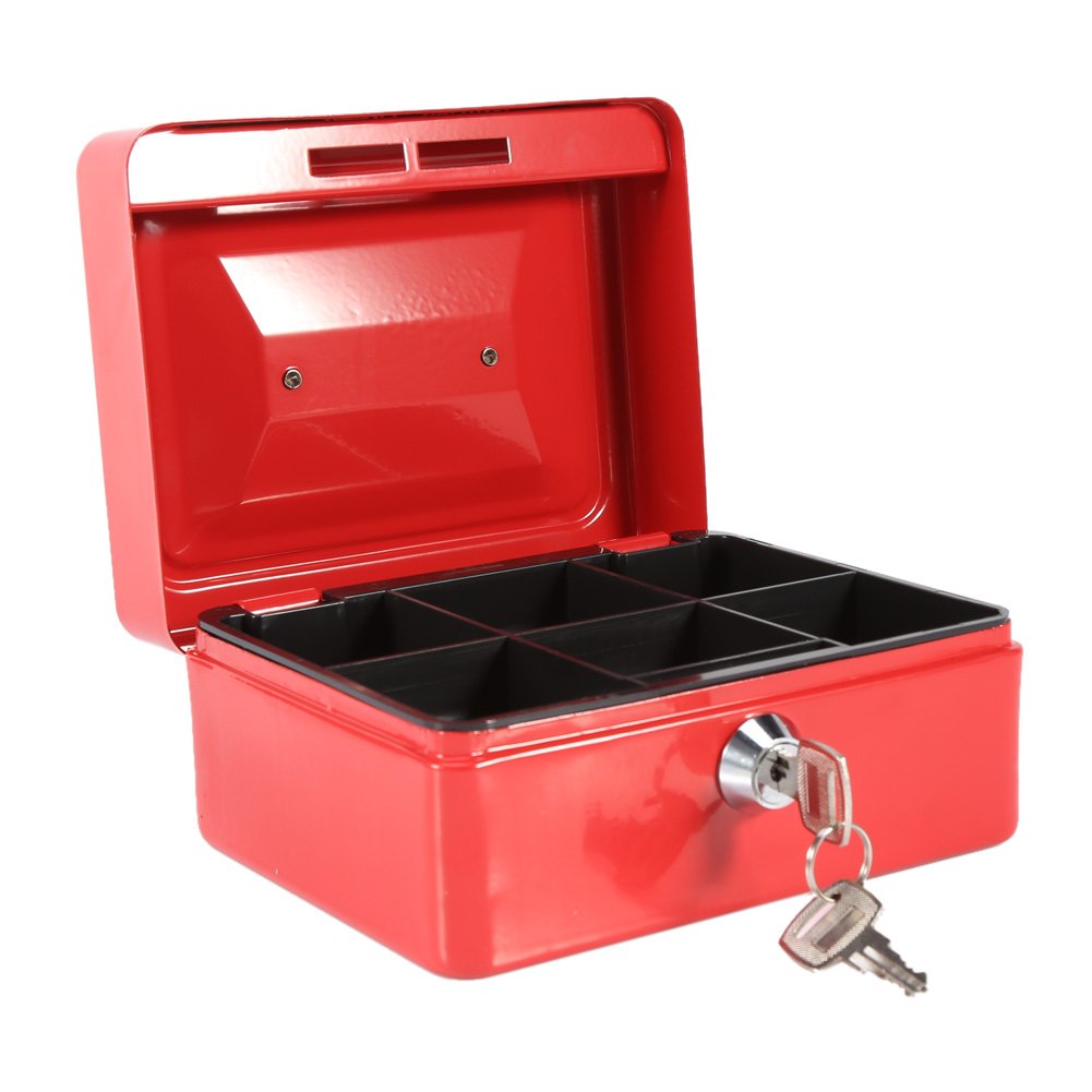 Steel Security Box for Home & Office - Portable Lockable Cash Safe for Money & Files (Red)