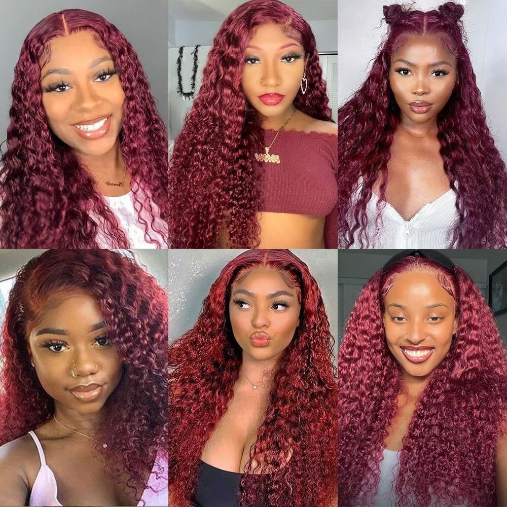 Larhali 99J HD Lace Front Wigs Human Hair Pre Plucked 180% Density Burgundy 13x6 Deep Wave Frontal Wigs - 30 Inch Natural Hairline Human Hair Wigs for Black Women | Perfect for Daily Wear, Cosplay, Weddings & Special Occasions