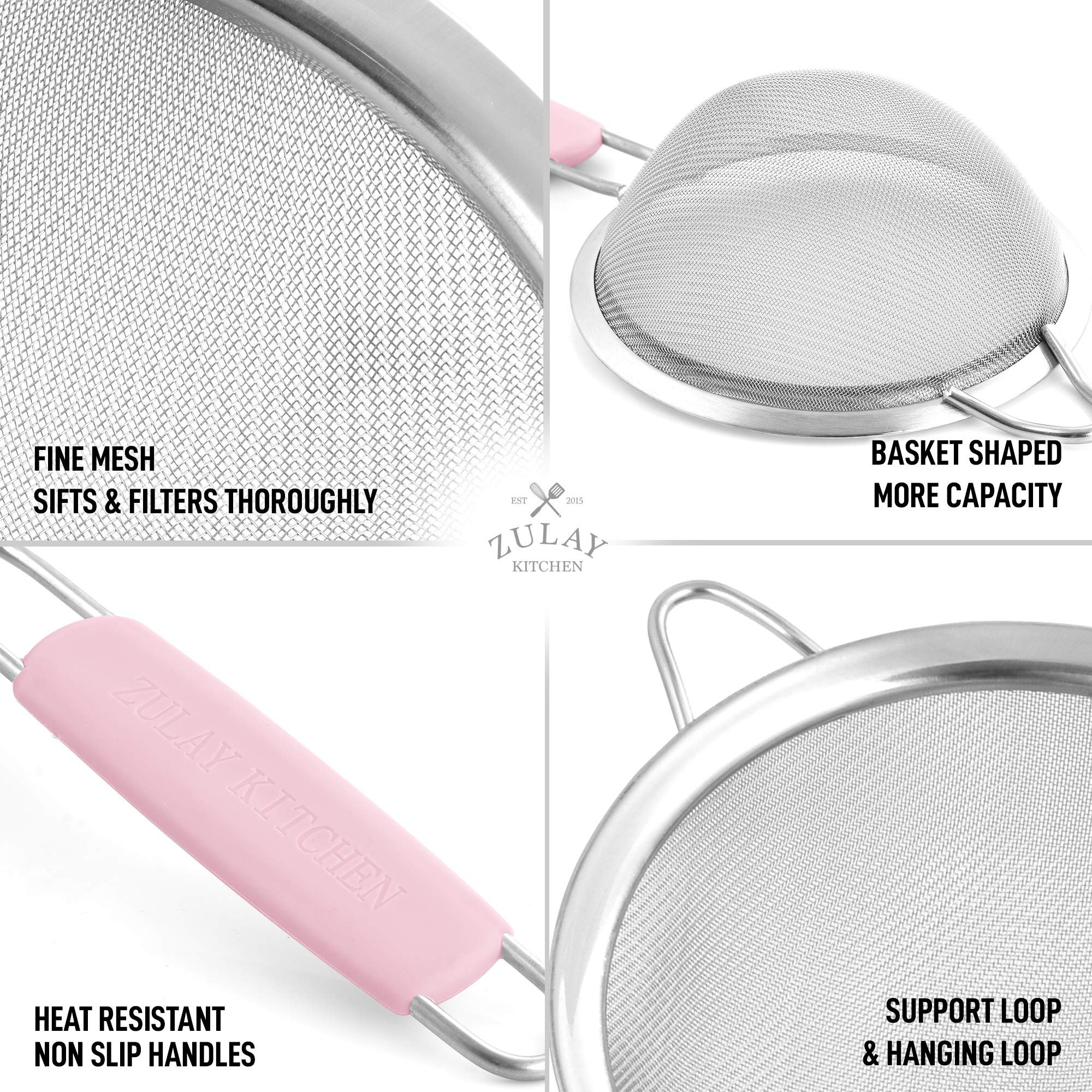 Premium Stainless Steel Strainer Set - 3 Sizes for Kitchen, Non-Slip Handles - Perfect for Baking & Cooking