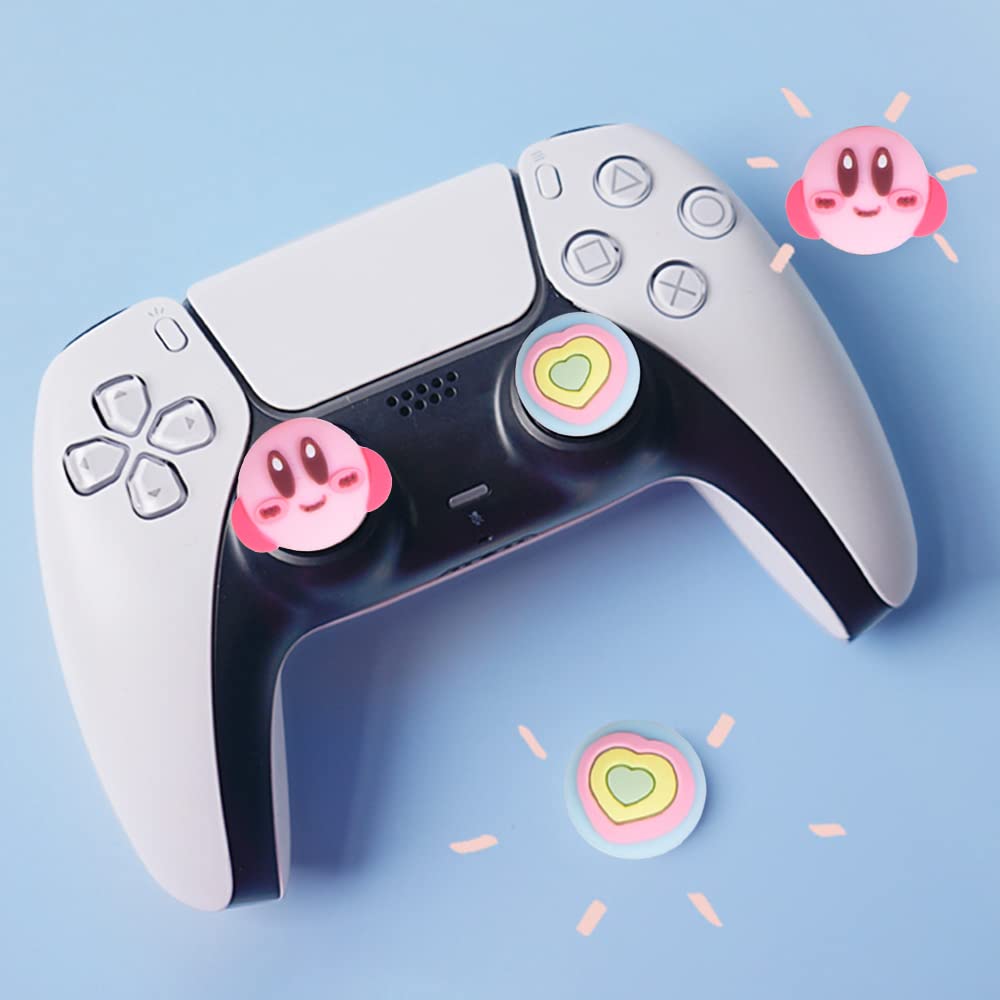PERFECTSIGHT Cute Thumb Grip Caps for PS5, PS4, Xbox Series X/S, Xbox One & Switch PRO Controller - 4PCS Soft Rubber 3D Analog Thumbstick Covers with Heart Design - Improve Gaming Comfort & Grip for Long Play Sessions