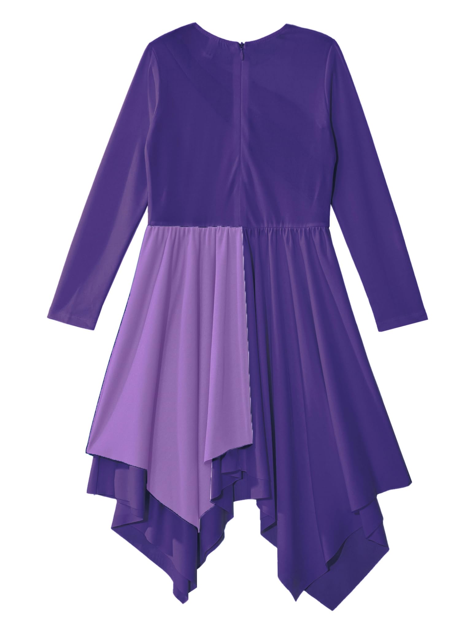 Girls Long Sleeve Metallic Praise Dance Dress - Liturgical Worship Costume with Asymmetrical Design for Church Performances & Religious Ceremonies