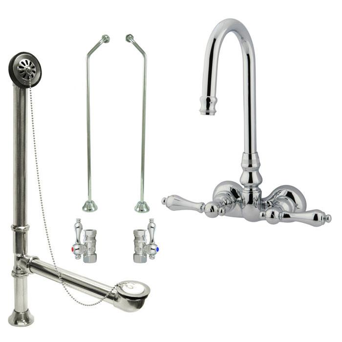 Chrome Wall Mount Clawfoot Tub Faucet with Supply Lines & Drain CC72T1 System - Vintage Style Bathroom Fixture for Freestanding Bathtubs