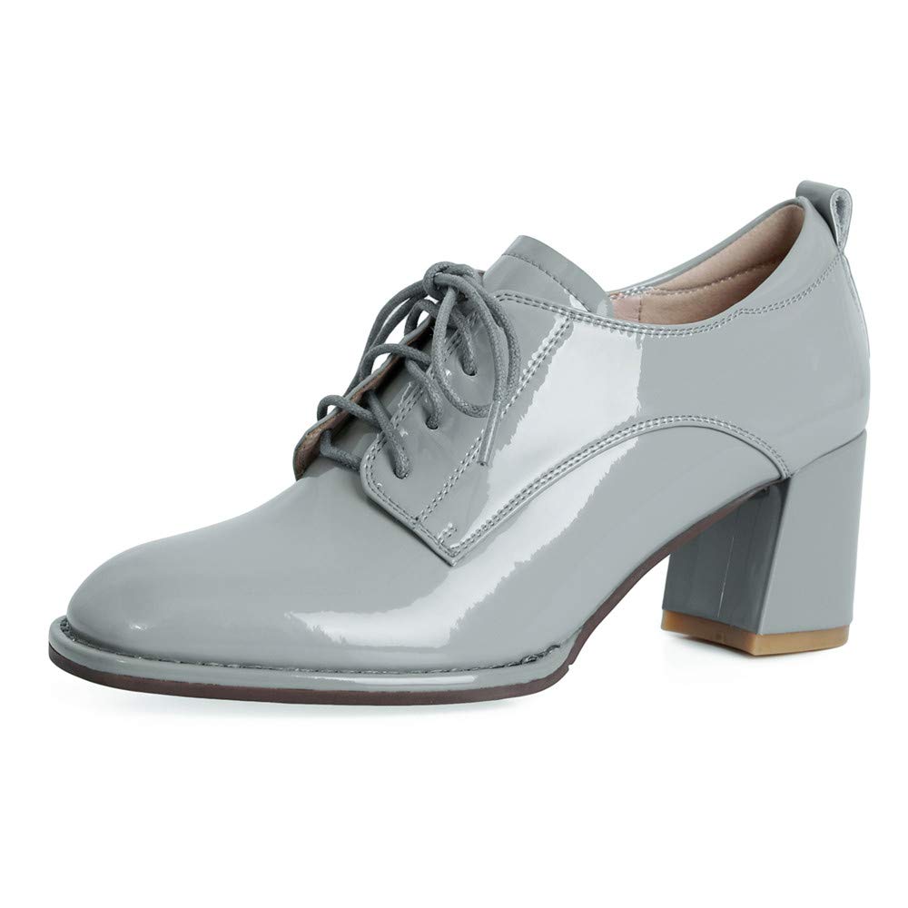 TinaCus Women's Glossy Patent Leather Oxford Shoes - Handmade Round Toe Self-Tie Mid Heel Chunky Heels for Casual Wear, Office & Party Outfits