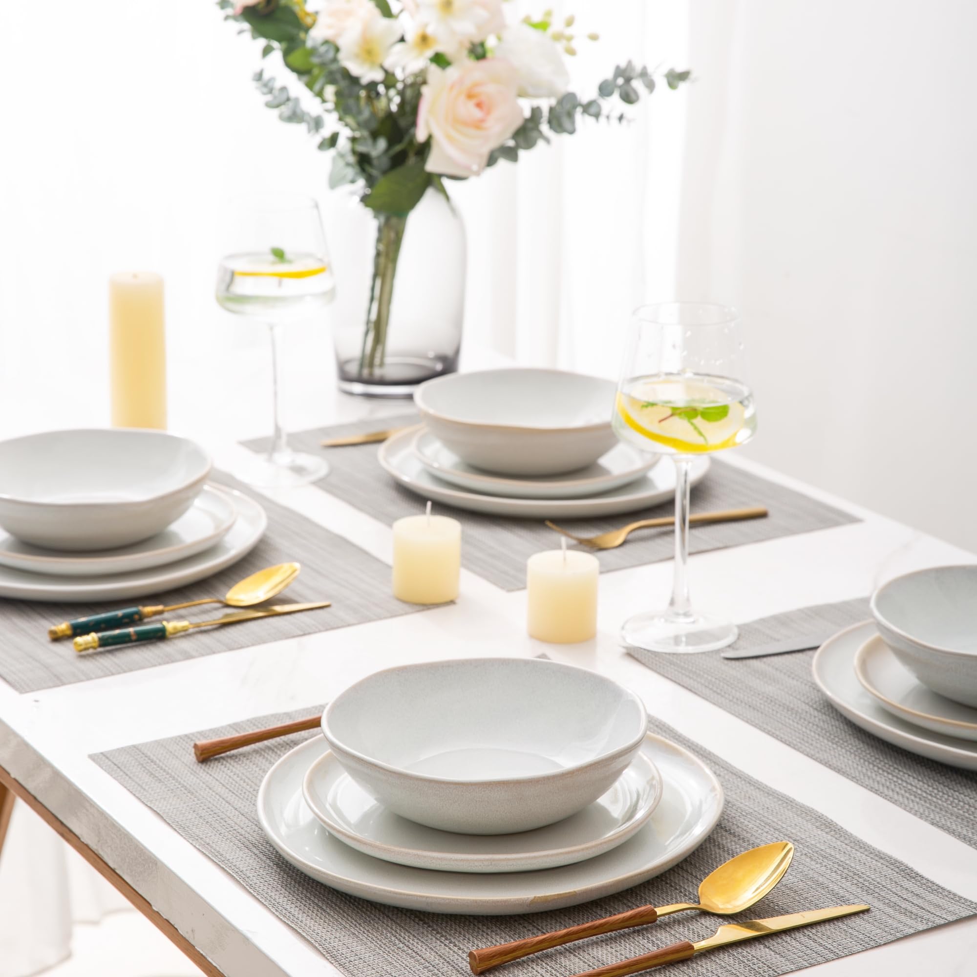 AmorArc Handmade Ceramic Dinnerware Set - 24-Piece Reactive Glaze Plates & Bowls, Chip & Crack Resistant, Dishwasher & Microwave Safe - Perfect for Family Dinners, Entertaining Guests & Everyday Use (Service for 8)