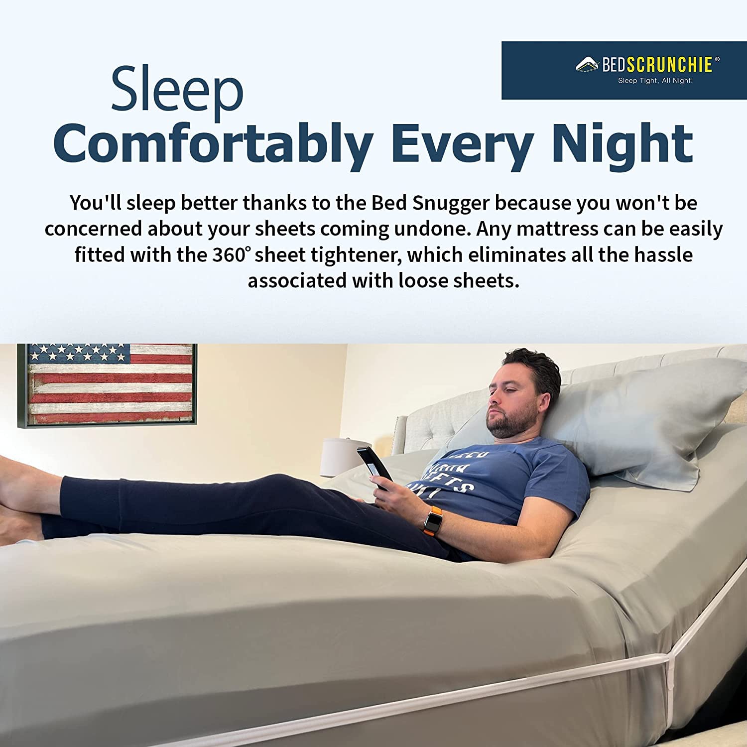Bed SNUGGER - Universal Mattress Blanket Holder Band - Fits All Bed Sizes (Twin, Queen, King) - 360° Sheet & Blanket Tightener - No More Loose Bedding - Perfect for Hotels, Dorms, and Home Use