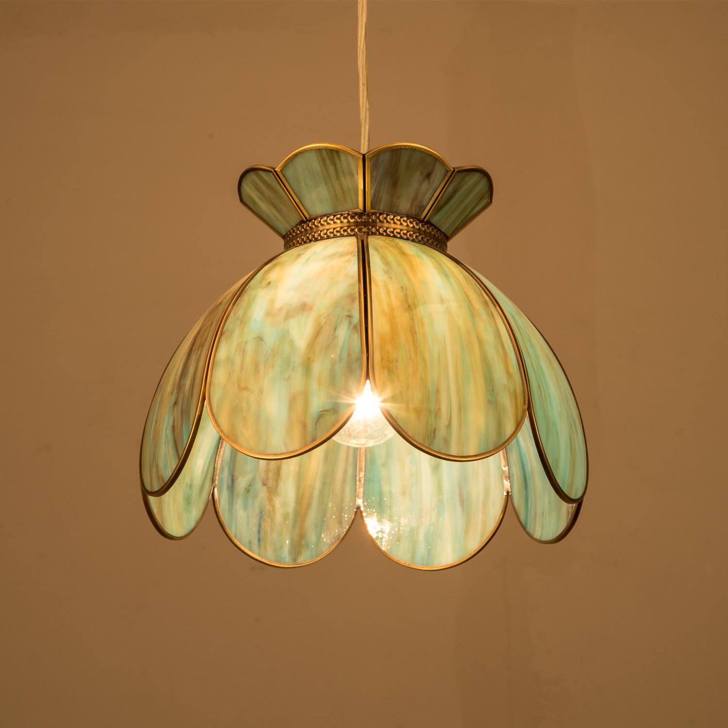 Vintage Flower Glass Pendant Light - Lotus Ceiling Lamp with Blue Green Mixing for Kitchen Island, Dining Room, Living Room, Entryway & Balcony | UL Listed | Perfect for Farmhouse Decor, Coffee Shops & Restaurant Lighting