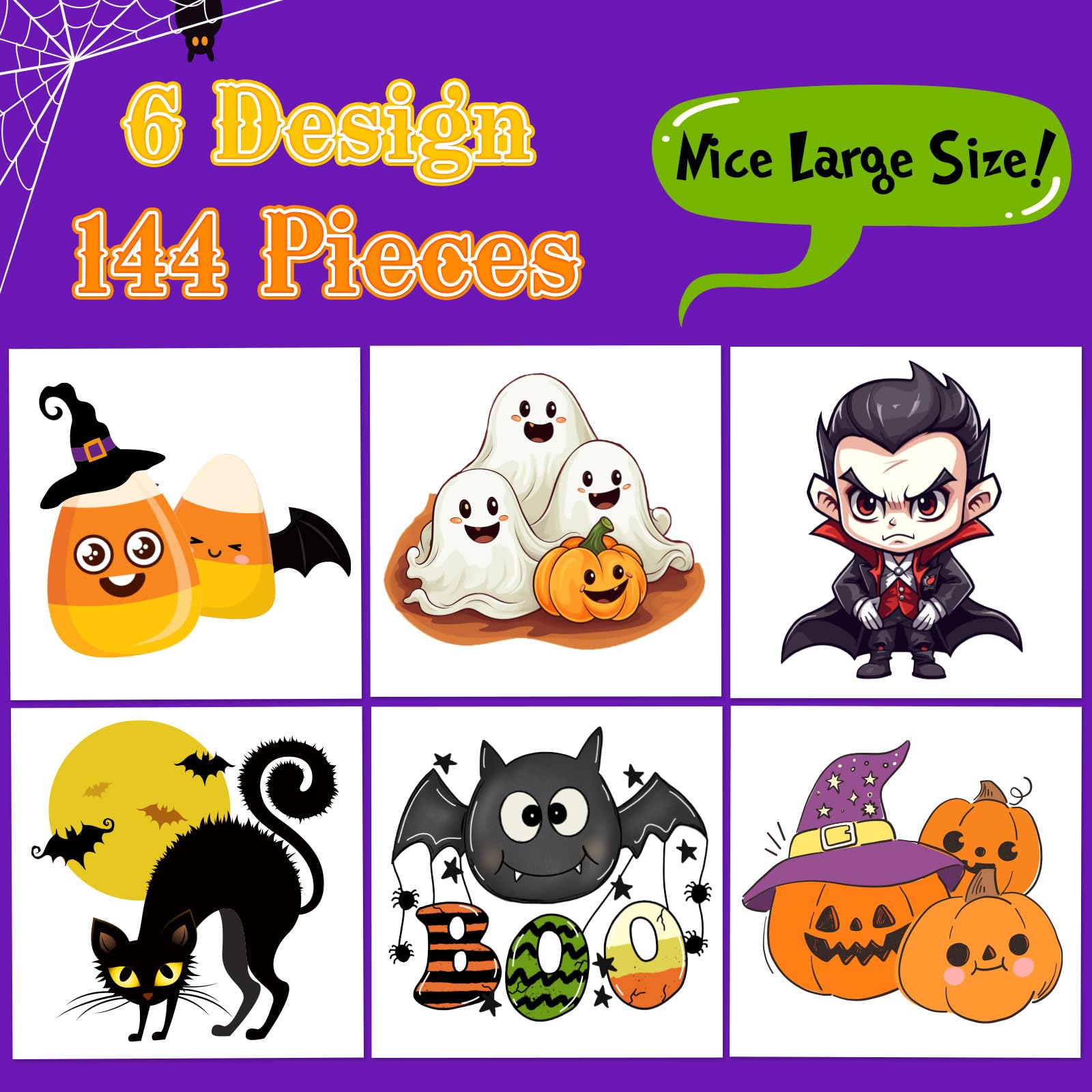 RINOLY 144 PCS Halloween Temporary Tattoos for Kids - 2 Inch Spooky Stickers, 6 Fun Designs - Perfect for Halloween Party Favors, Goodie Bags & Gifts for Boys & Girls - Great for Trick-or-Treating, Costume Parties & School Events