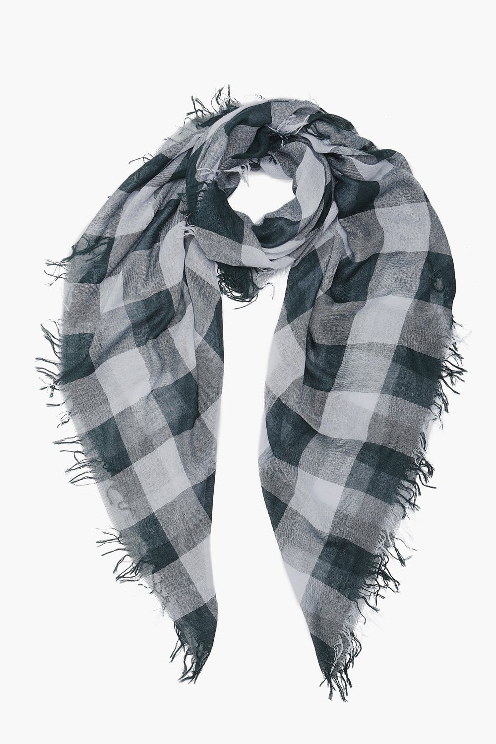 Luxury Cashmere Silk Scarf - Slate Green Gingham Pattern - Perfect for Winter Fashion & Gift Giving