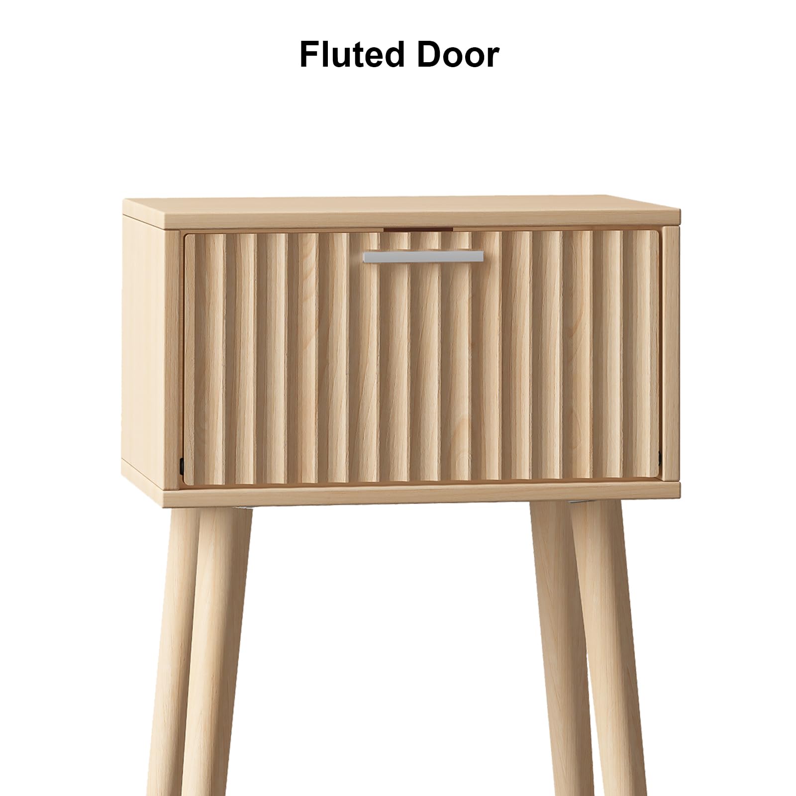 LAATOOREE Nightstand Set of 2 - Modern Mid-Century Bedside Tables with Fluted Door & Solid Wood Feet, Small End Tables for Bedroom, Living Room, or Small Spaces (Natural) - Perfect for Storing Books, Lamps, and Bedroom Essentials