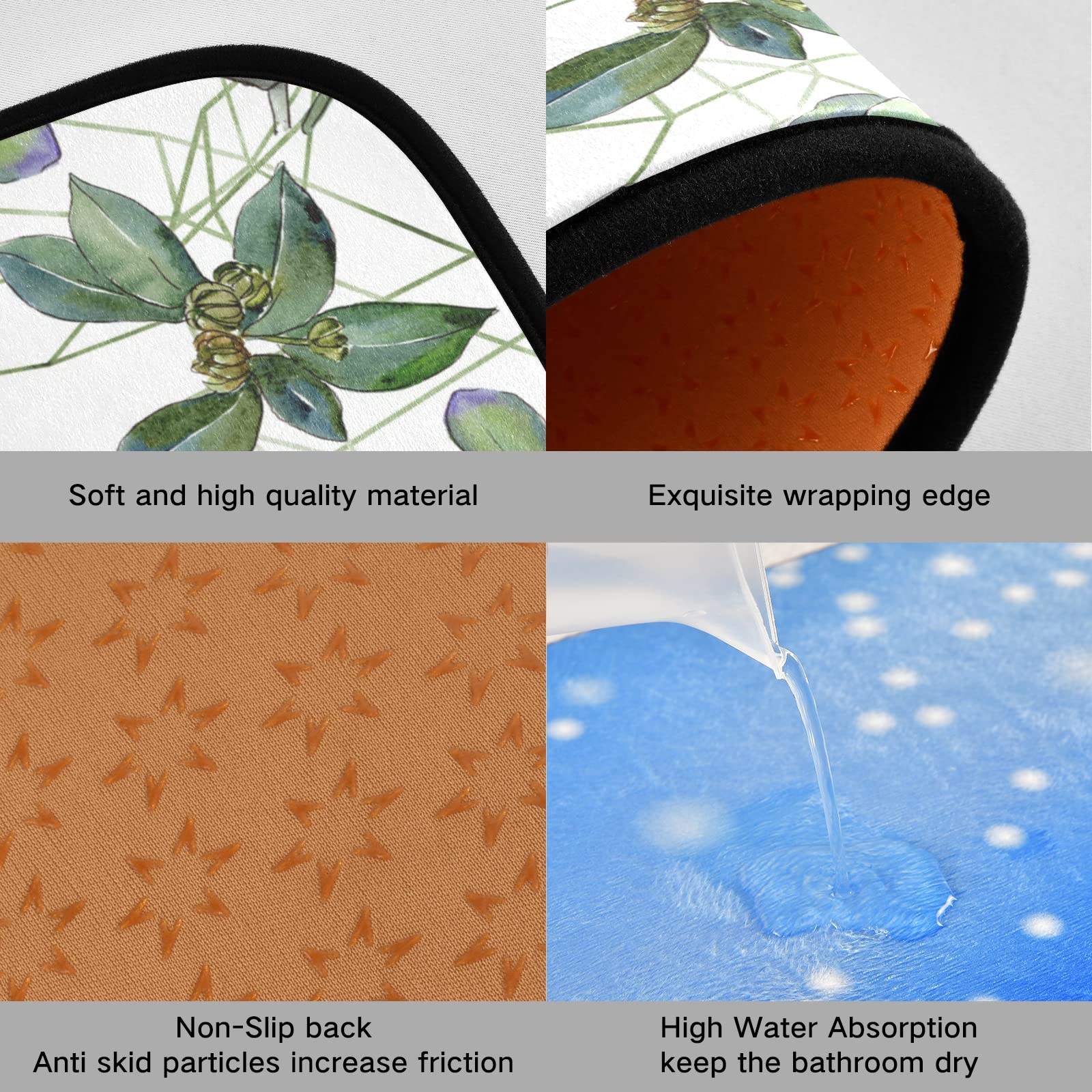 Premium Green Kitchen Rugs Set of 2 - Non-Slip Eucalyptus Leaf Design Anti-Fatigue Mats (20