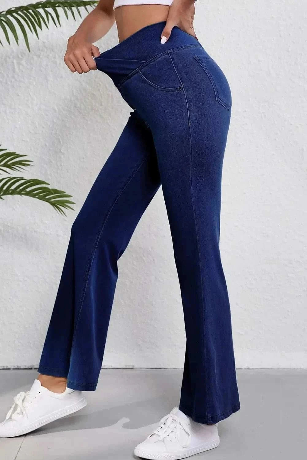 Asymmetric Waist Flare Jeans for Women - High Waisted Bootcut Denim Pants with Stretchy Comfort - Perfect for Casual Outfits, Date Nights & Boho Style