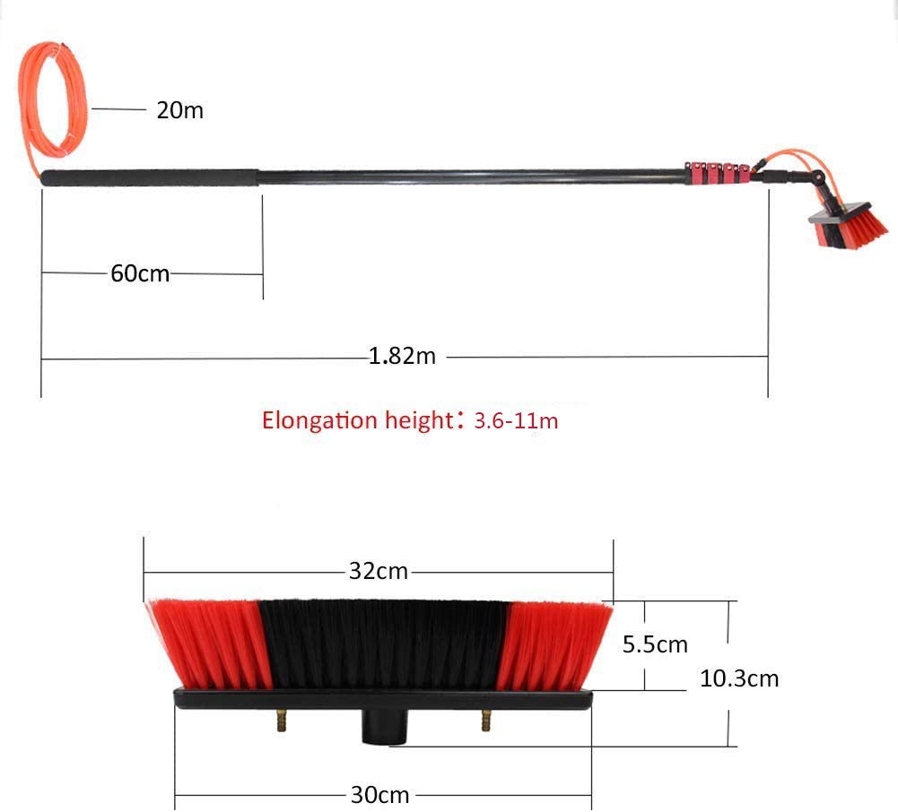 3.6M-11M Solar Panel Brush Water Fed Window Cleaning Kit with Telescopic Extension Pole (12FT/3.6M) - Ideal for Photovoltaic Panel, Truck, and High Window Cleaning - Perfect for Residential & Commercial Use
