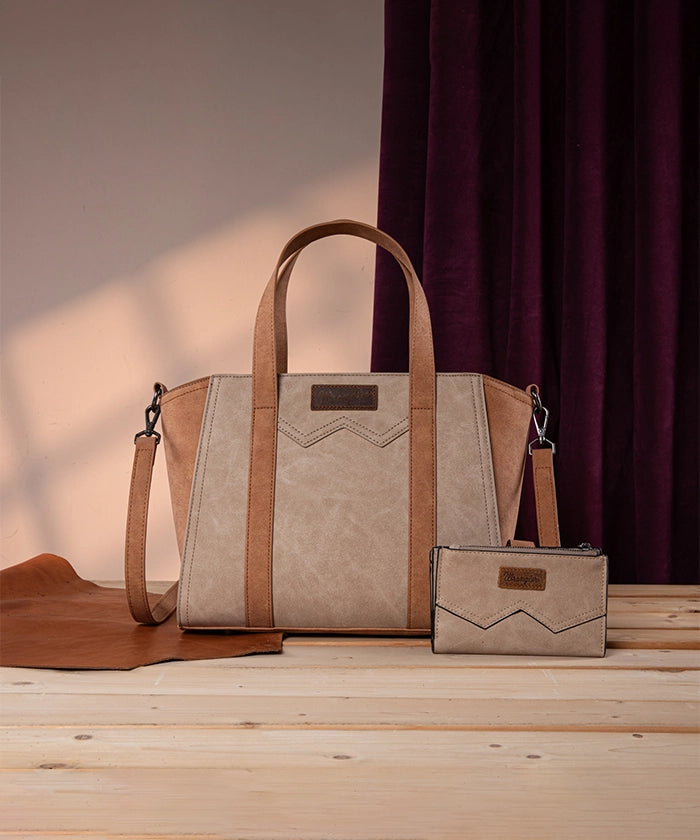 Wrangler Color Block Western Tote Carry Bag Set for Women - Stylish Cowgirl Handbag & Shoulder Bag - Perfect for Rodeo, Travel, and Everyday Use