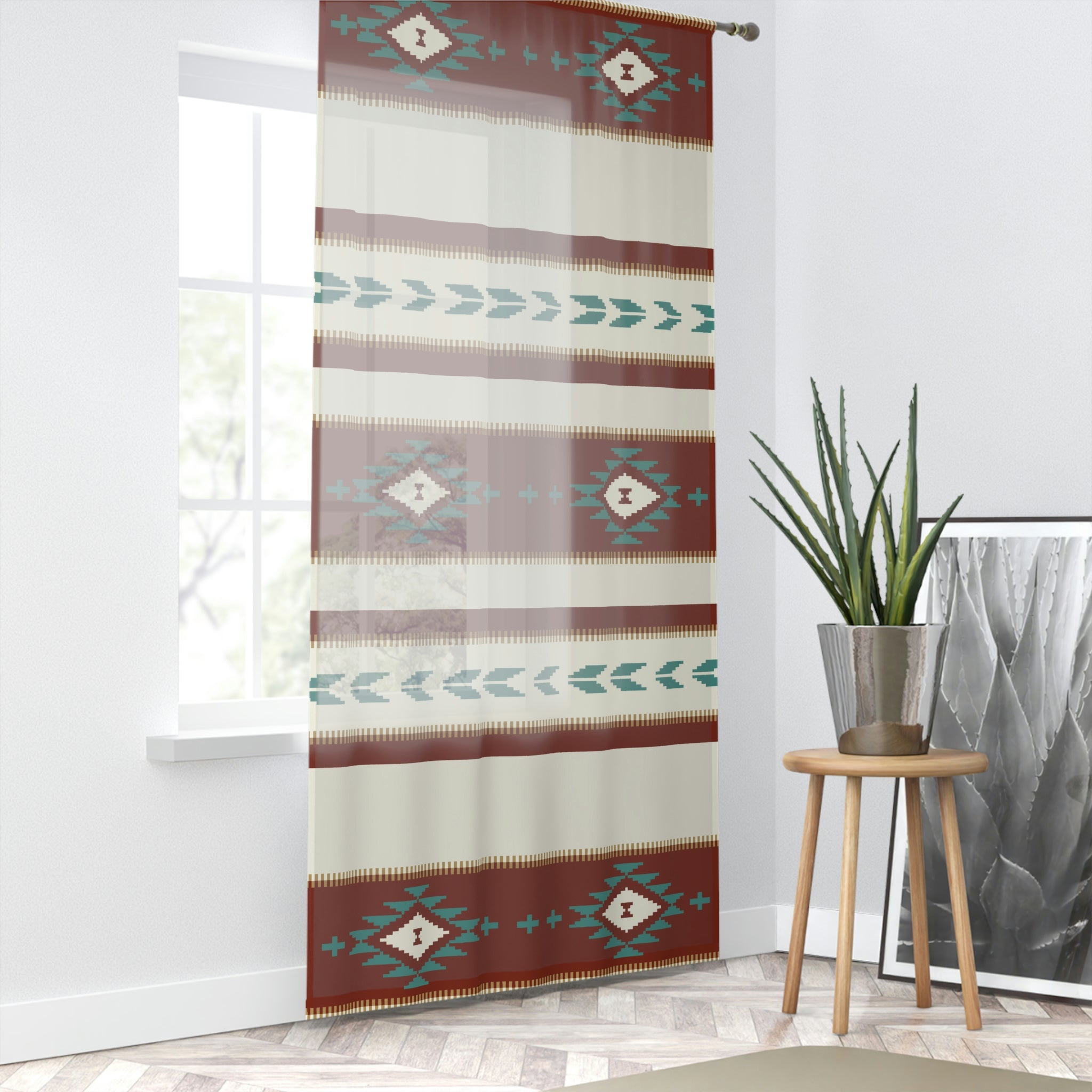 Sedona Falls Southwestern Print Sheer Window Curtain - Lightweight Polyester Semi-Transparent Panel for Living Room, Bedroom & Kitchen Decor