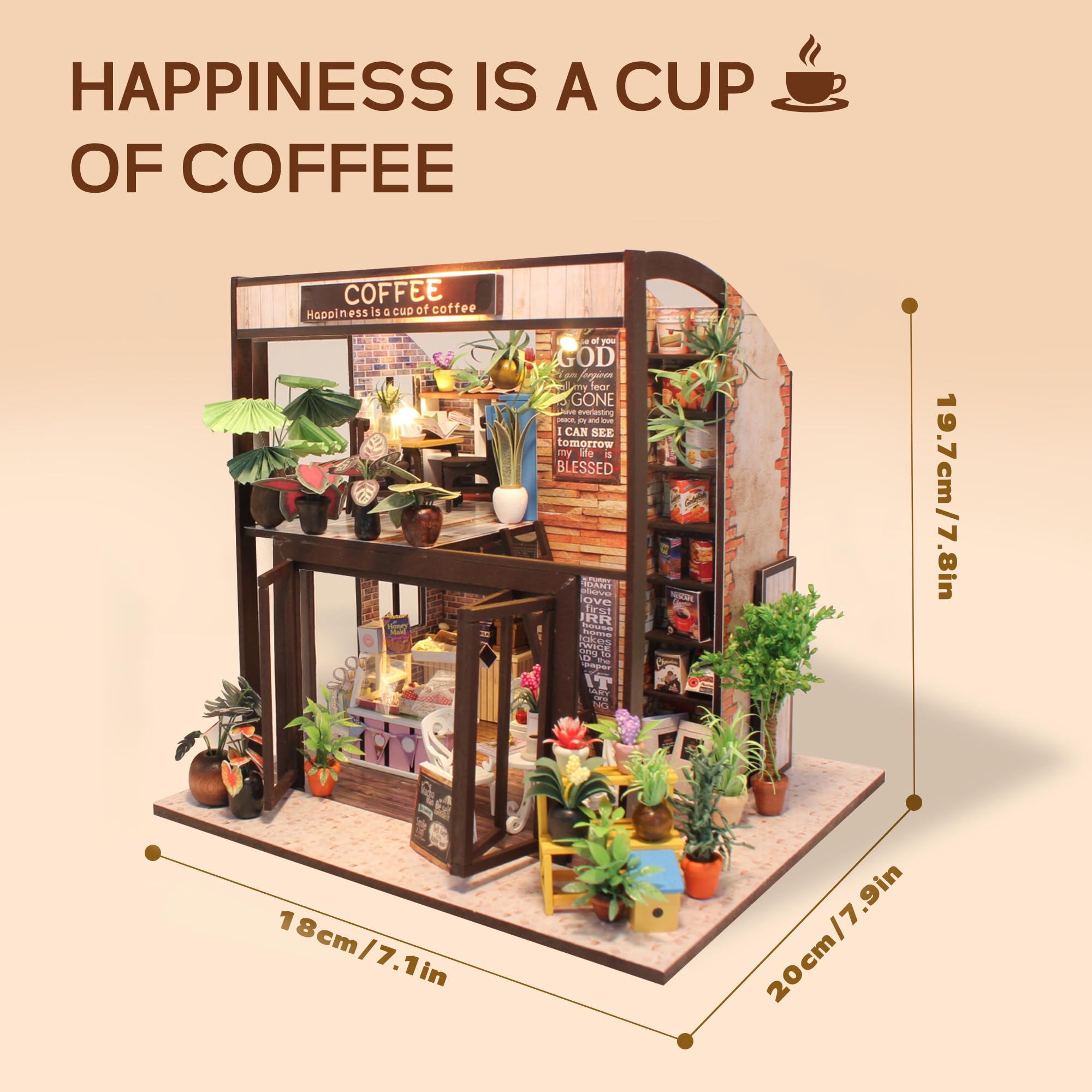 Flever DIY Miniature Dollhouse Kit - Creative Room with Tiny Furniture for Valentine's Day Gifts | Coffee Time Theme | Perfect for Home Decoration, Collectors & Romantic Surprises
