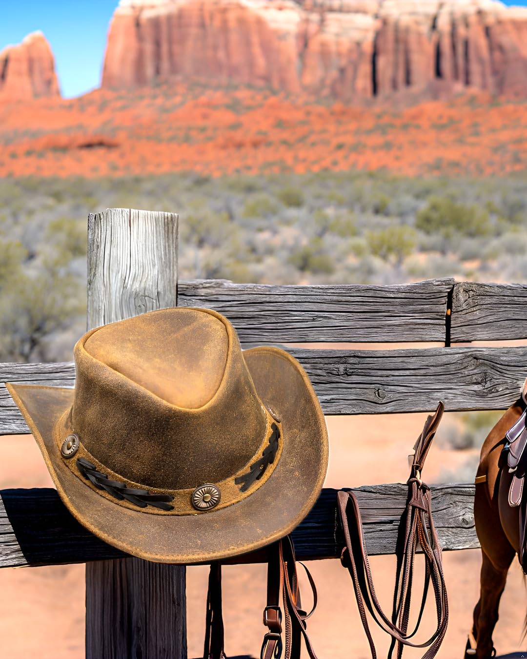 Stylish Leather Cowboy Hat - Adjustable Shape for Outback Style | Unisex Australian Bush Hat for Men & Women | Perfect for Rodeo, Outdoor Adventures & Country Fashion
