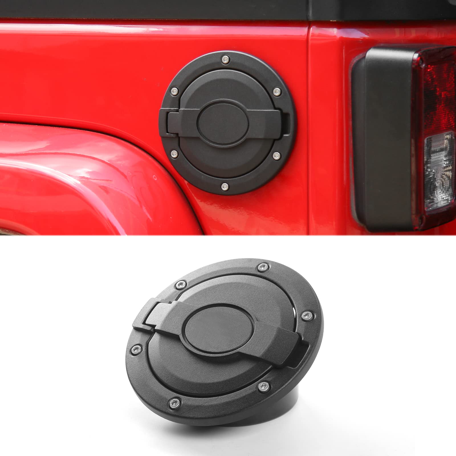 Aluminum Fuel Door Gas Tank Cap Cover for 2007-2018 Jeep Wrangler JK & JKU - Black Exterior Accessories | Durable & Stylish Upgrade for Off-Road Adventures
