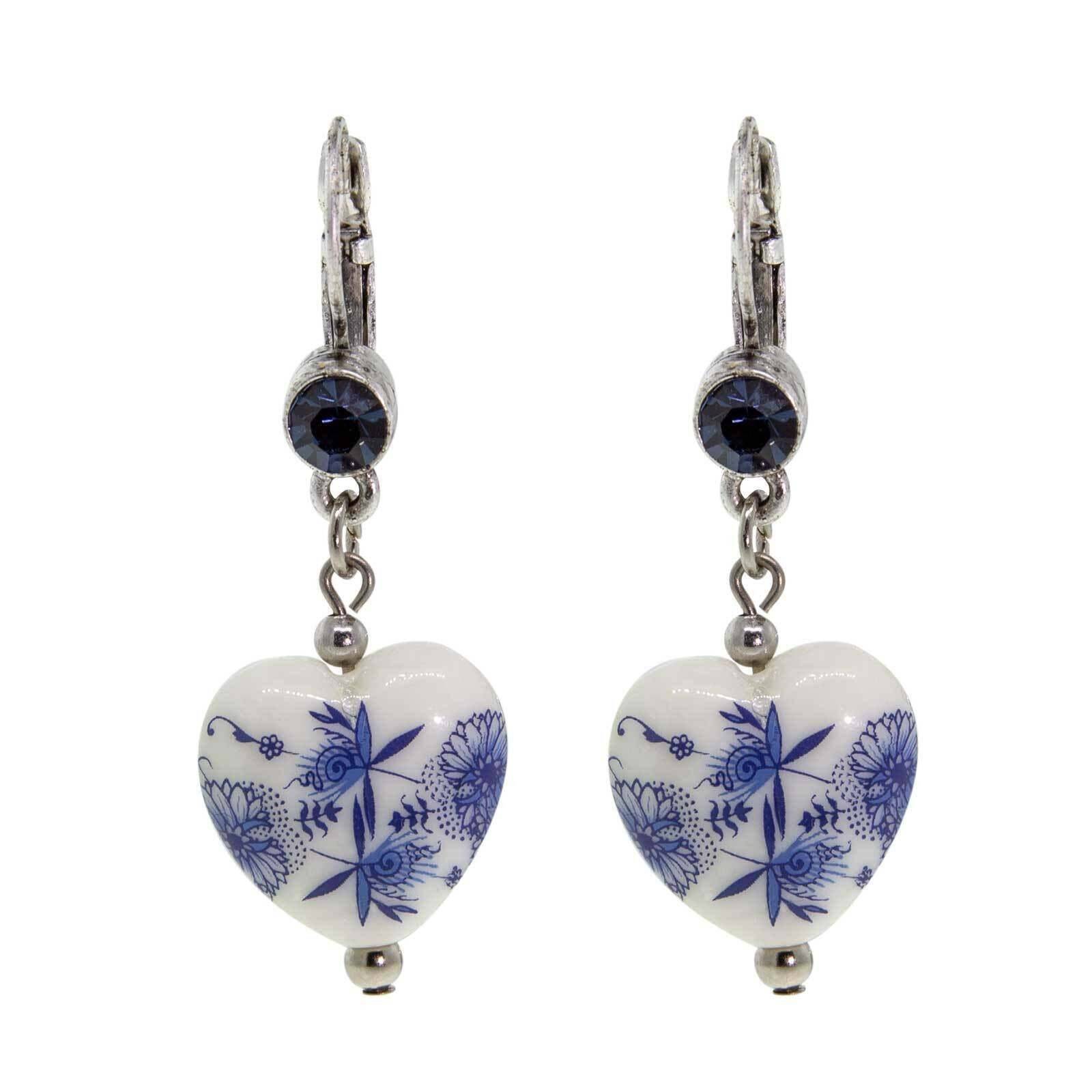1928 Jewelry Blue Willow Heart Drop Earrings with Genuine Blue Stone - Elegant Dangling Earrings for Women, Perfect for Weddings, Parties & Special Occasions