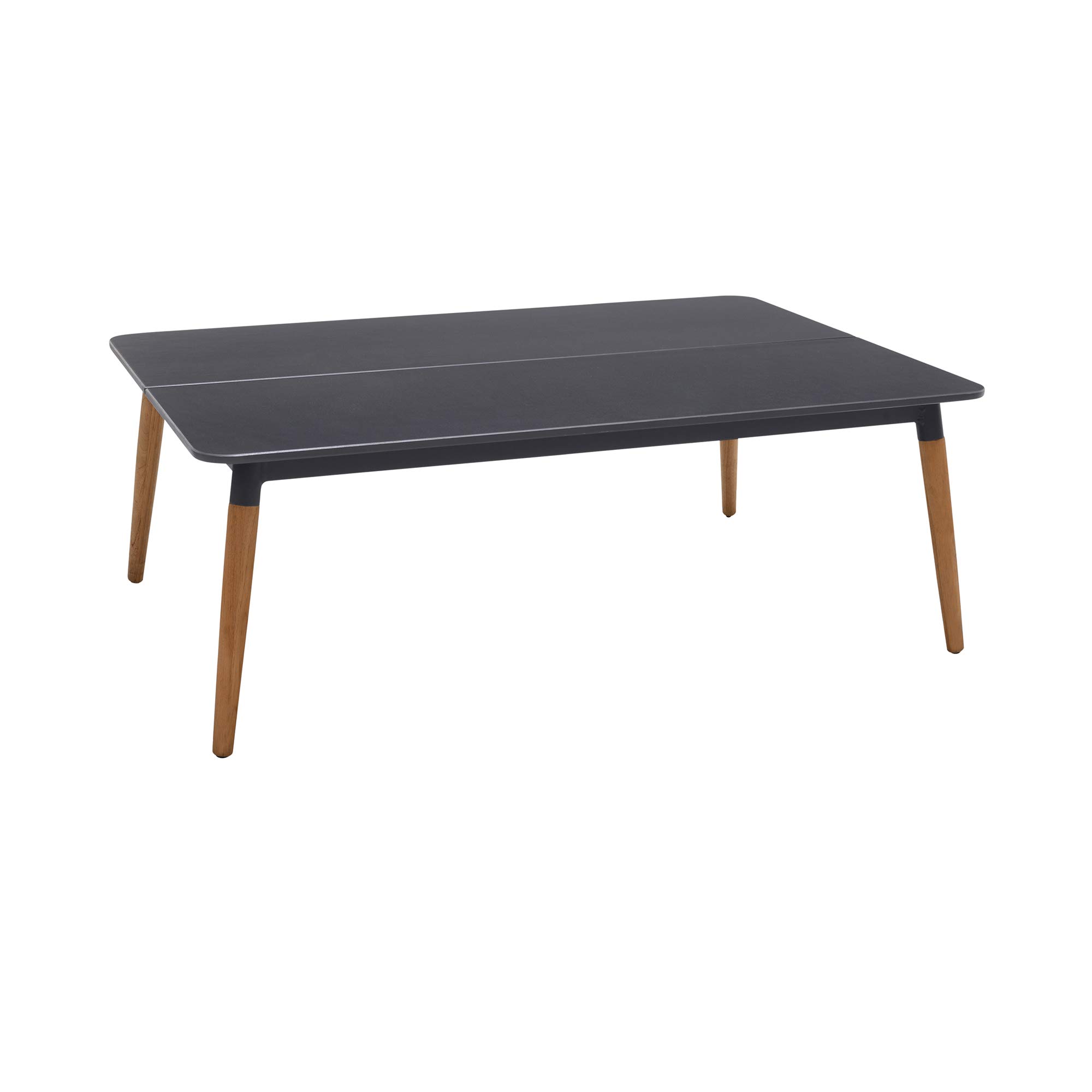 Armen Living Ipanema Modern Outdoor Patio Coffee Table - Dark Gray Eucalyptus & Natural Teak Wood - Perfect for Poolside, Garden, or Backyard Relaxation
