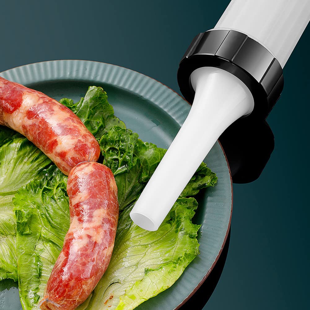 **Heavy Duty Plastic Hand Push Sausage Maker with 3 Nozzle Tubes - Meat Stuffer & Filler for Homemade Sausages - Perfect for Christmas, BBQ, and Home Kitchen Use**