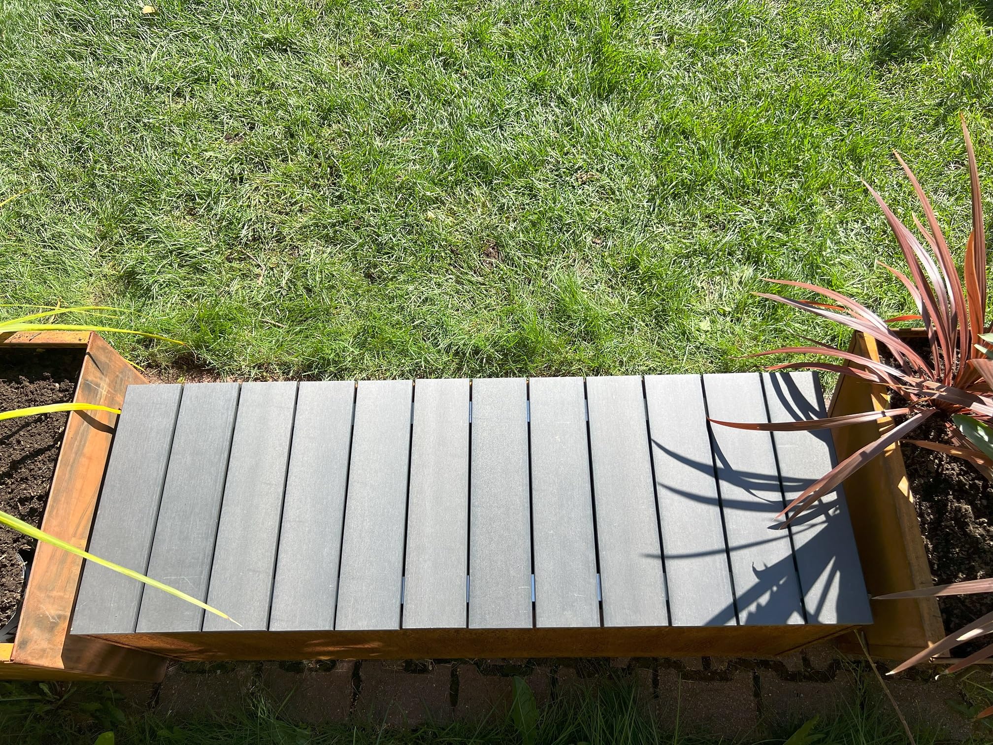 Rustic Corten Steel Planter Bench Trough - Modern Garden Seating with Built-in Planter Box for Outdoor Patio, Deck, or Backyard Decor