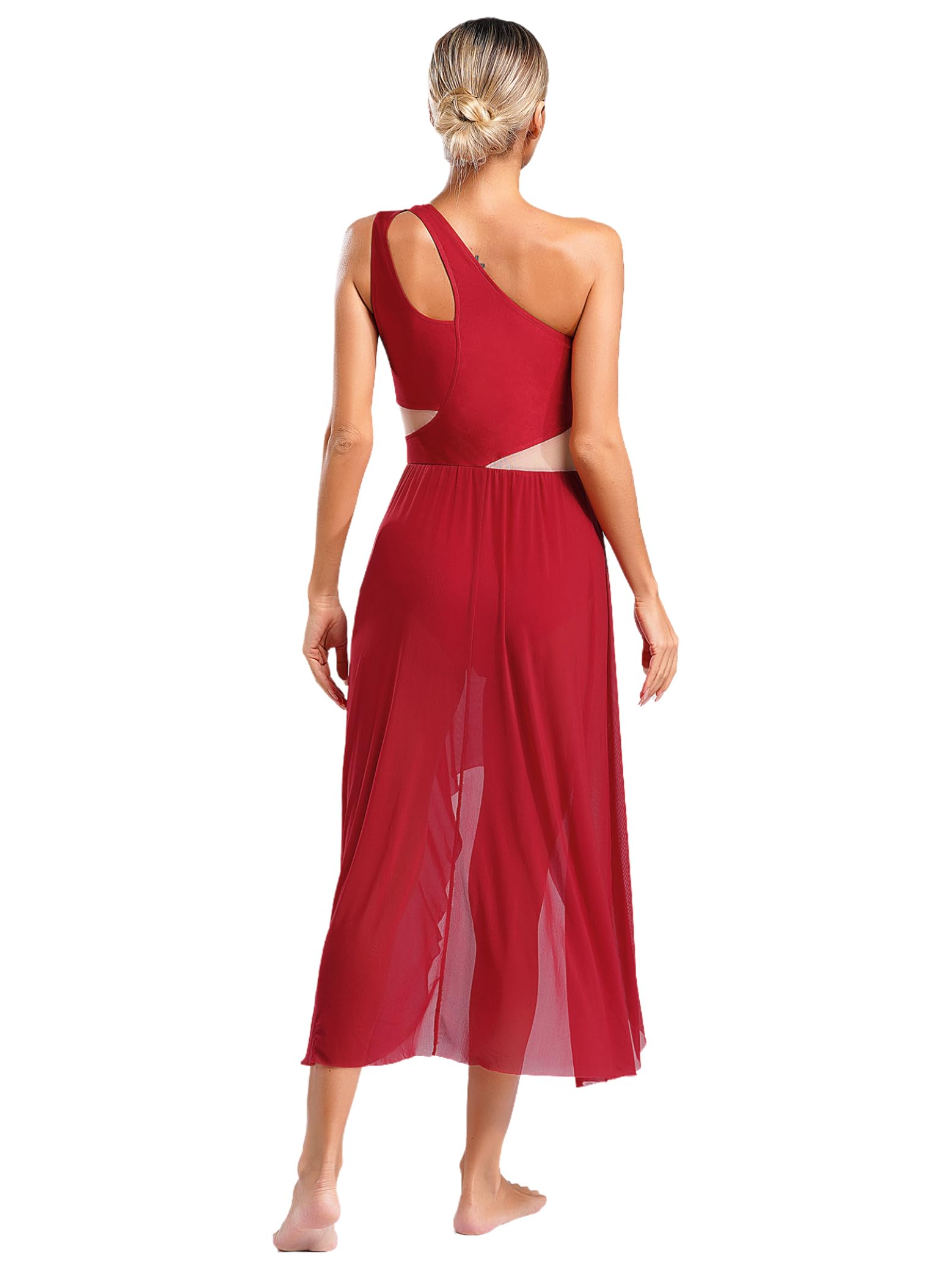 Elegant Women's Lyrical Ballet Dance Costume - Sleeveless Asymmetrical Flowy Maxi Dress for Modern Dance Performances, Recitals, and Stage Shows
