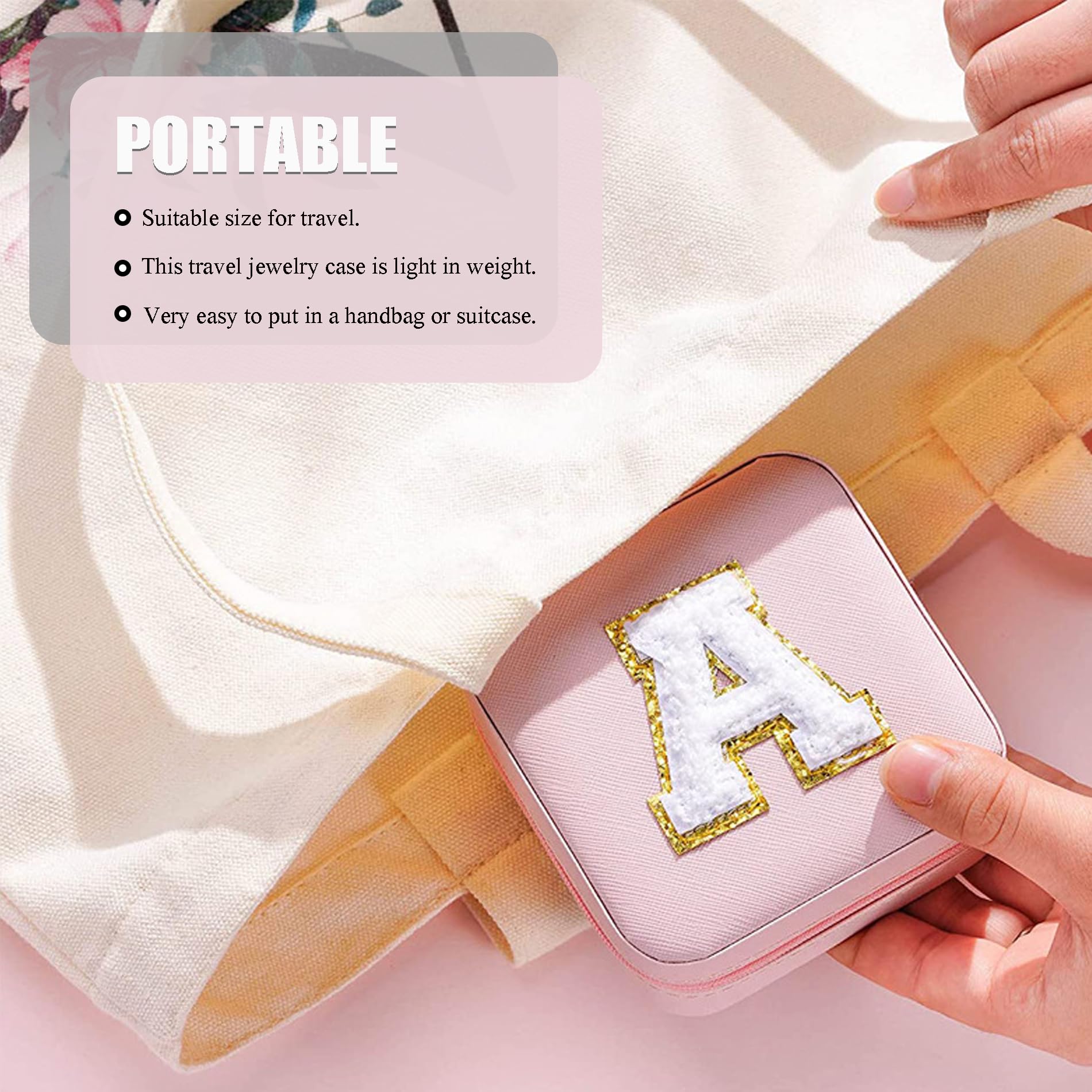 MODENGKONGJIAN Women's Travel Jewelry Organizer Box - Compact Pink Jewelry Case for Rings, Necklaces & Earrings | Personalized Initial Gift | Perfect for Vacation, Business Trips & Christmas Presents