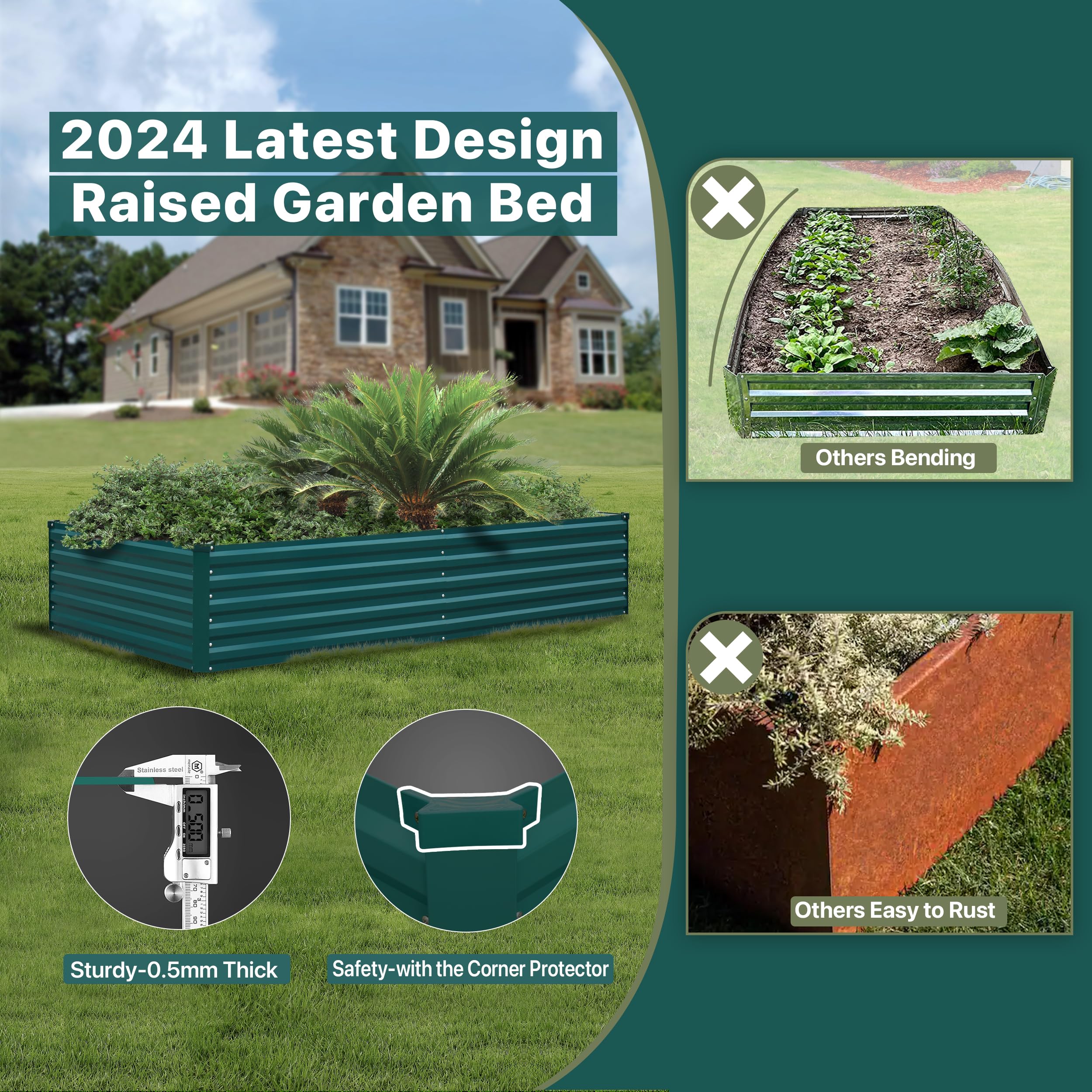 8x4x1.5FT Galvanized Steel Raised Garden Bed Kit - Large Deep Root Planter Box for Vegetables, Flowers & Herbs with 3ftx30ft Weed Barrier Fabric | Outdoor Gardening, Backyard Planting, Patio Decor (Green)