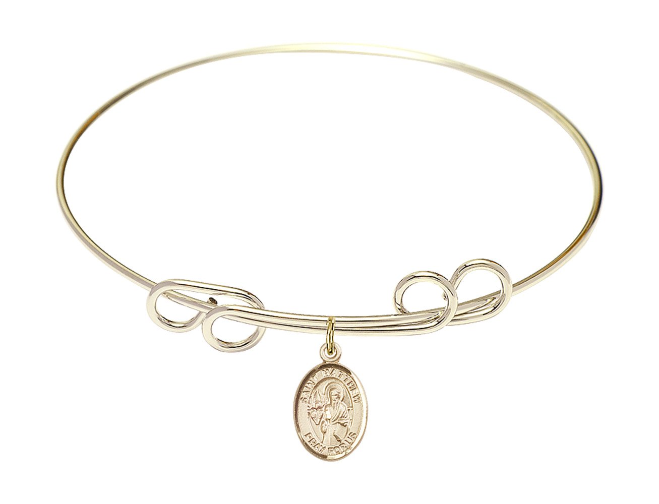 8 Inch Round Double Loop Bangle Bracelet with St. Matthew The Apostle Charm - FA Dumont Religious Jewelry for Women - Perfect for Church, Weddings & Special Occasions